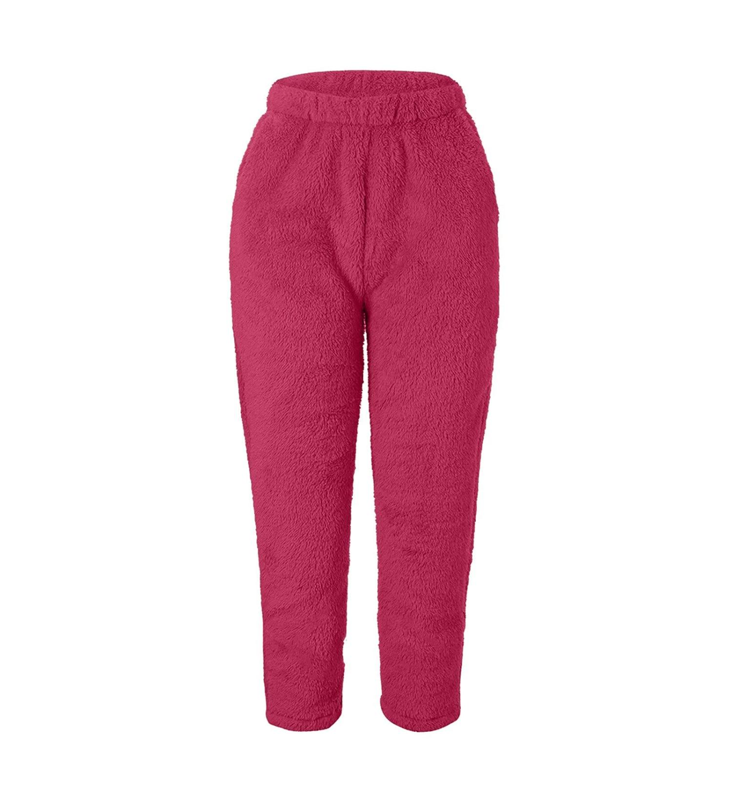 Haiorziyou Women's Thick Plush High Waist Winter Warm Pants - Fleece Joggers Elegant Big Size Sport & Yoga Pants in Red - Buy Online on GoSupps.com