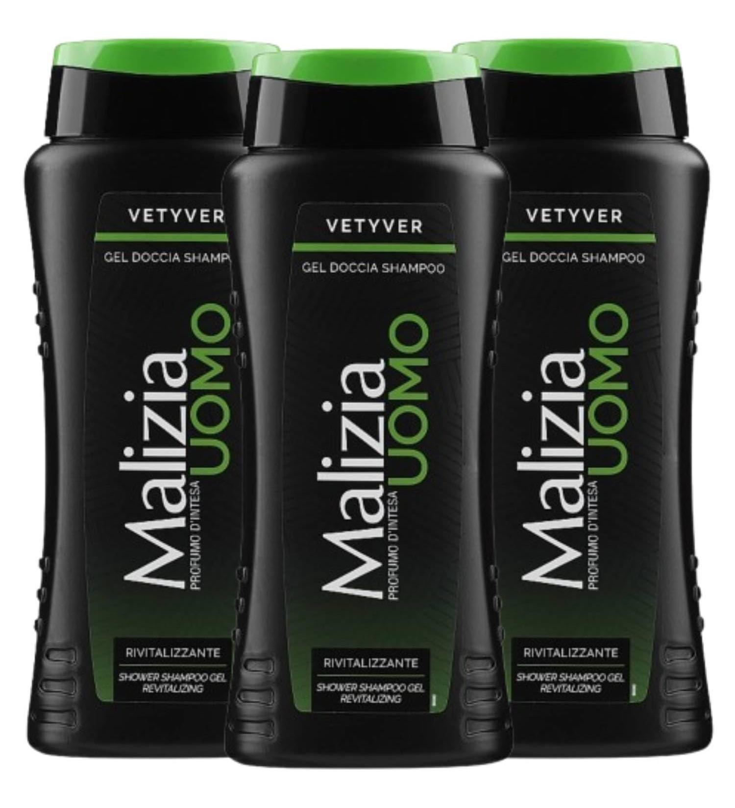 Malizia Malizia Parfum d'Intesa Vetyver 2-in-1 Aloe Vera Shower Gel Shampoo 250 ml - Revitalizing Revitalizing Cleansing Body and Hair - Daily Use (3 Units)