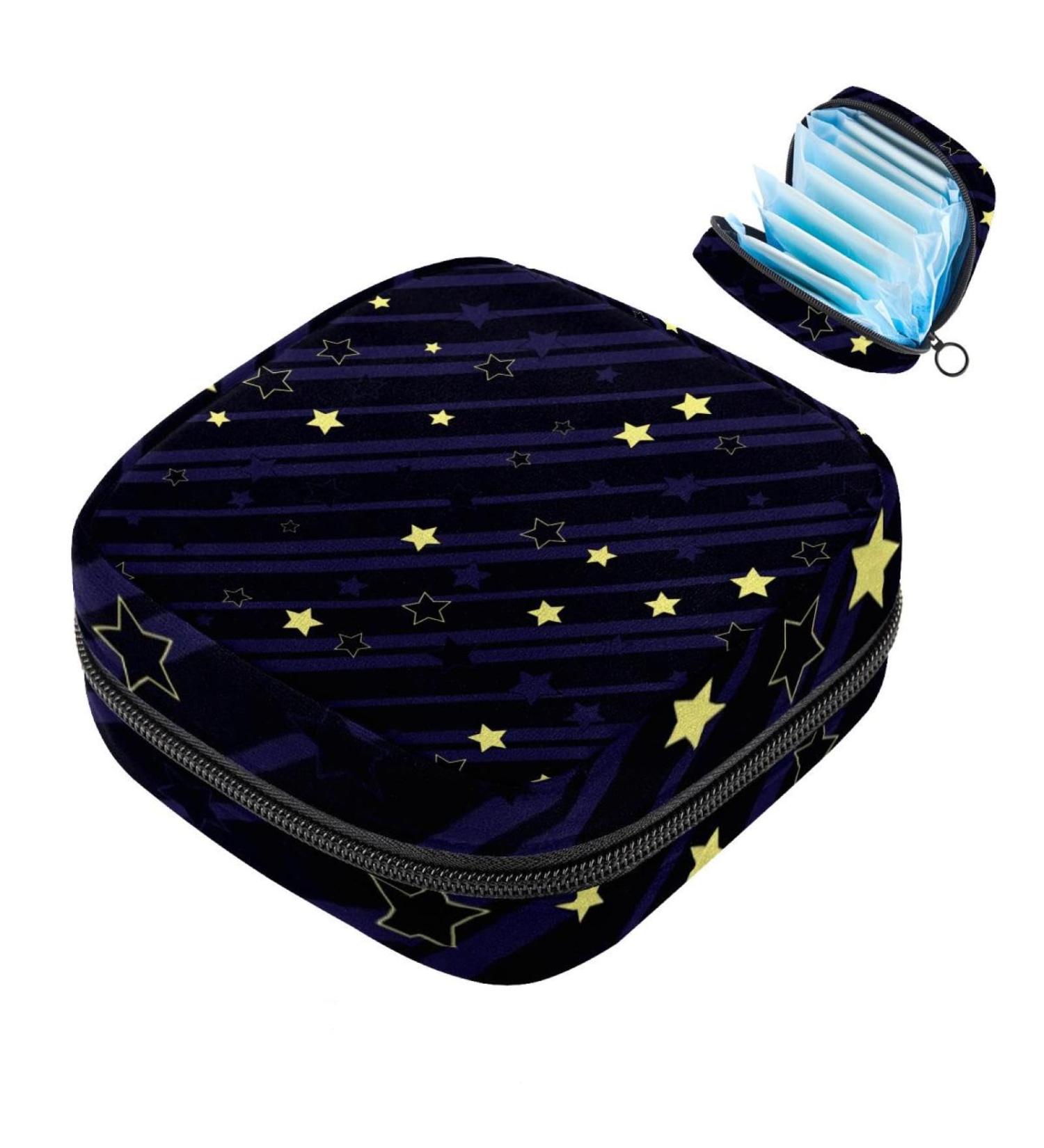 Large Capacity Sanitary Napkin Storage Bag & Menstrual Cup Pouch - Girls Travel Makeup Organizer with Stars & Striped Design - Buy Online on GoSupps.com
