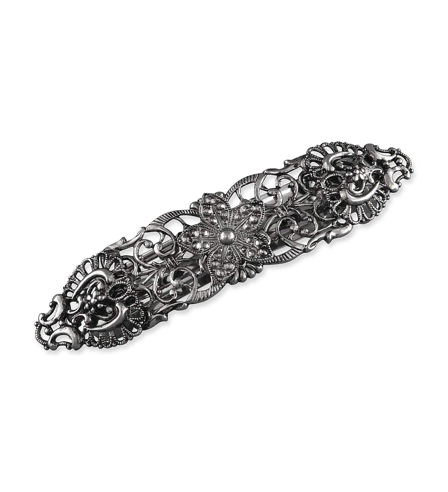 Rivelle Vintage Silver Hair Clip 8 cm | Traditional Metal Hair Accessory for Weddings & Special Occasions - Buy Online on GoSupps.com