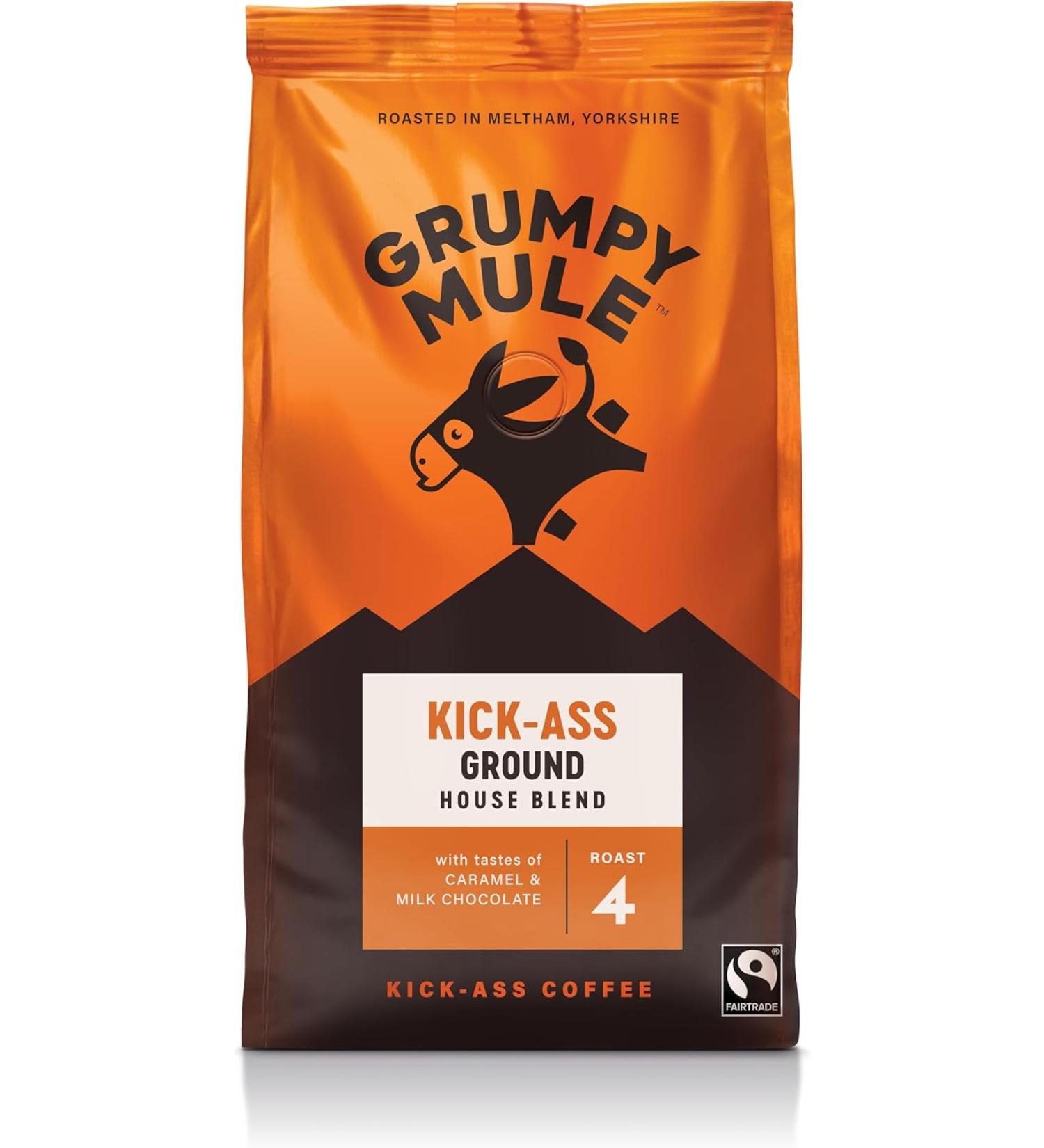 Grumpy Mule Kick-Ass House Blend Ground Coffee with notes of - Caramel and Milk Chocolate - 200g - Buy Online on GoSupps.com