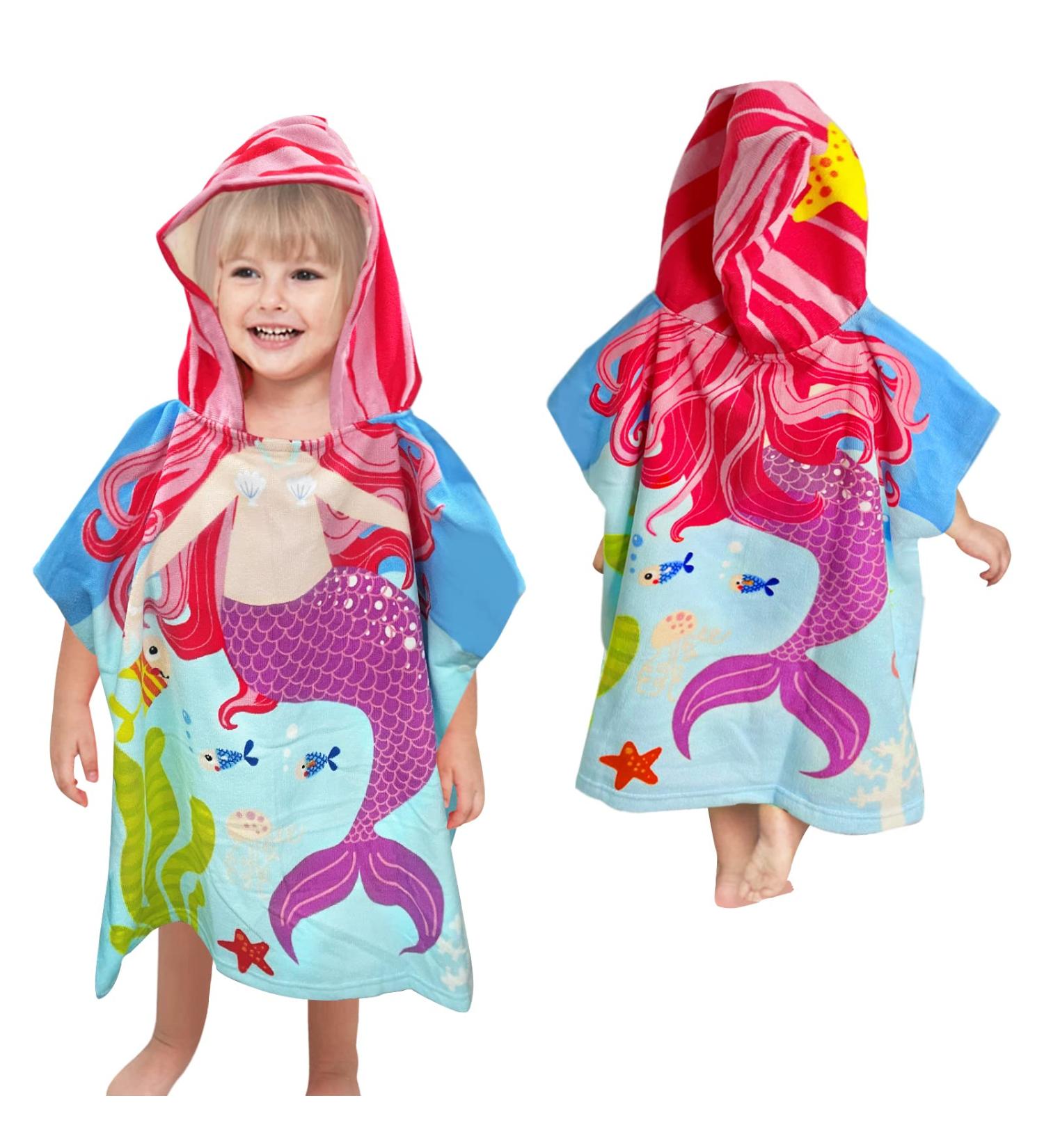 Supgomax Hooded Bathing Poncho for Kids - Cartoon Absorbent Beach Towel & Baby Hooded Towel for Swimming Shower & Mermaid Fun - Buy Online on GoSupps.com