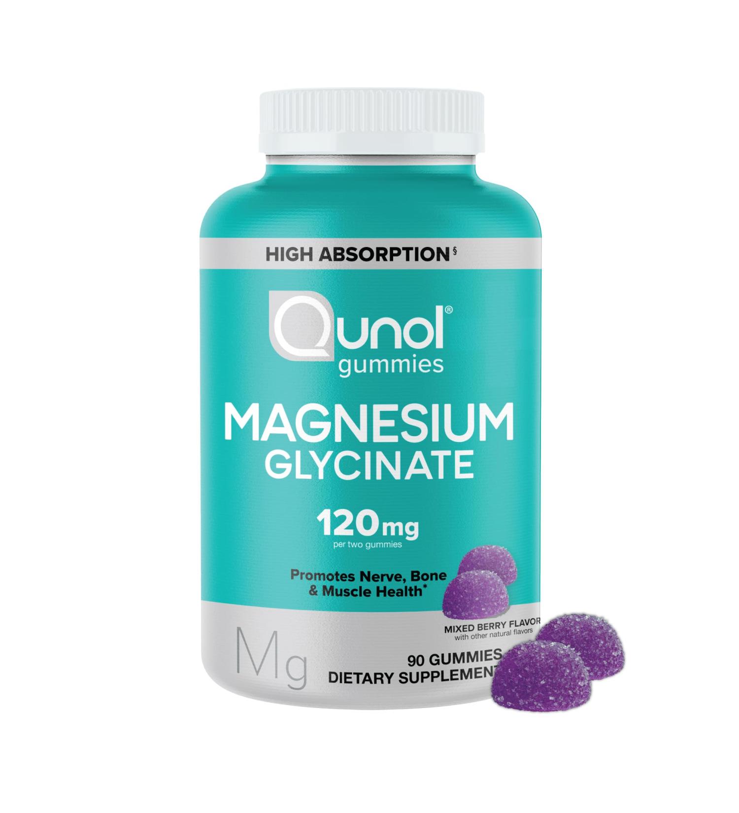 Qunol Magnesium Glycinate Gummies 120mg of Magnesium Glycinate High Absorption Mixed Berry 90 Count (Pack of 1) - Buy Online on GoSupps.com