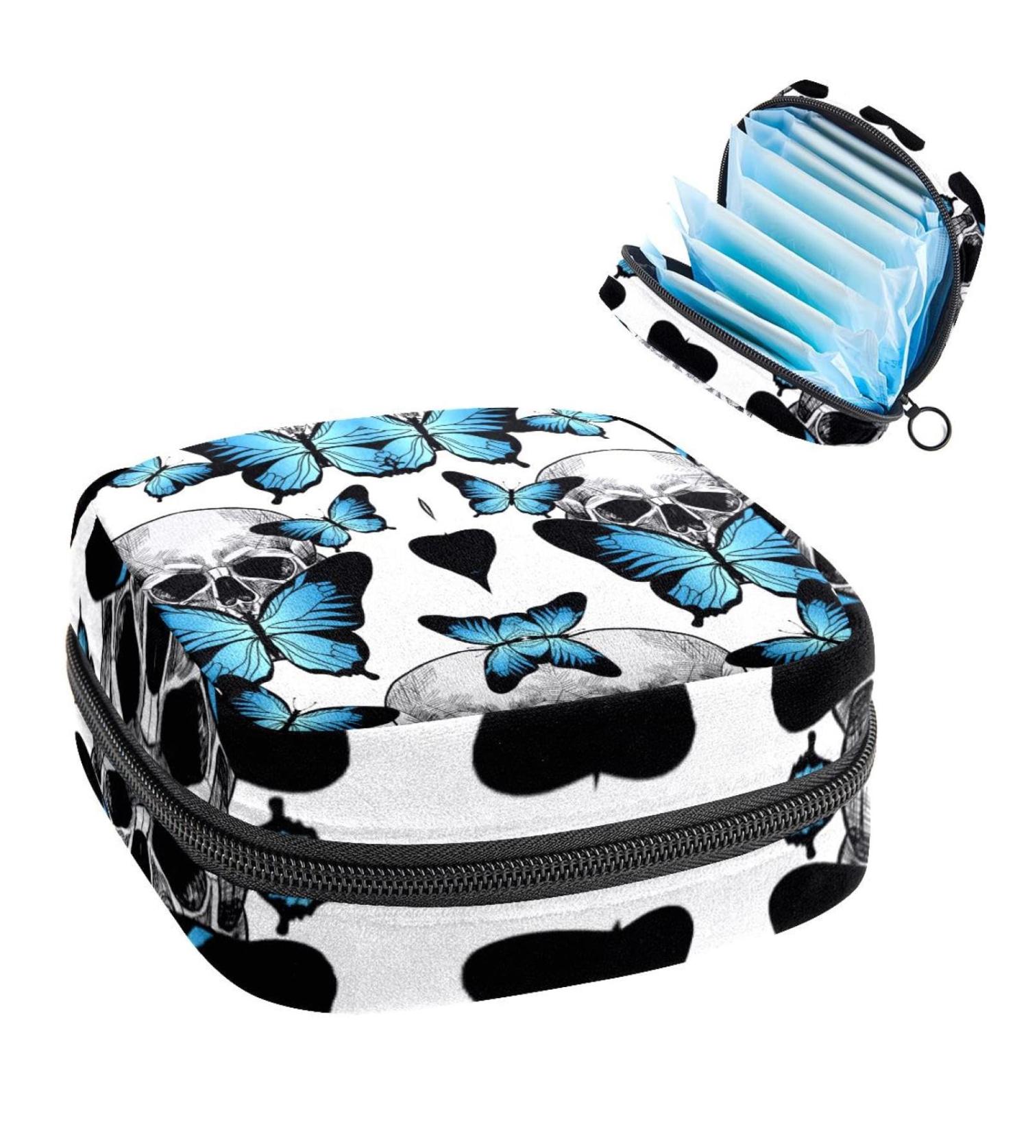 GIAPB Period Bag - Sanitary Napkin Storage & Travel Makeup Bag - Butterfly and Skulls Design - Buy Online on GoSupps.com