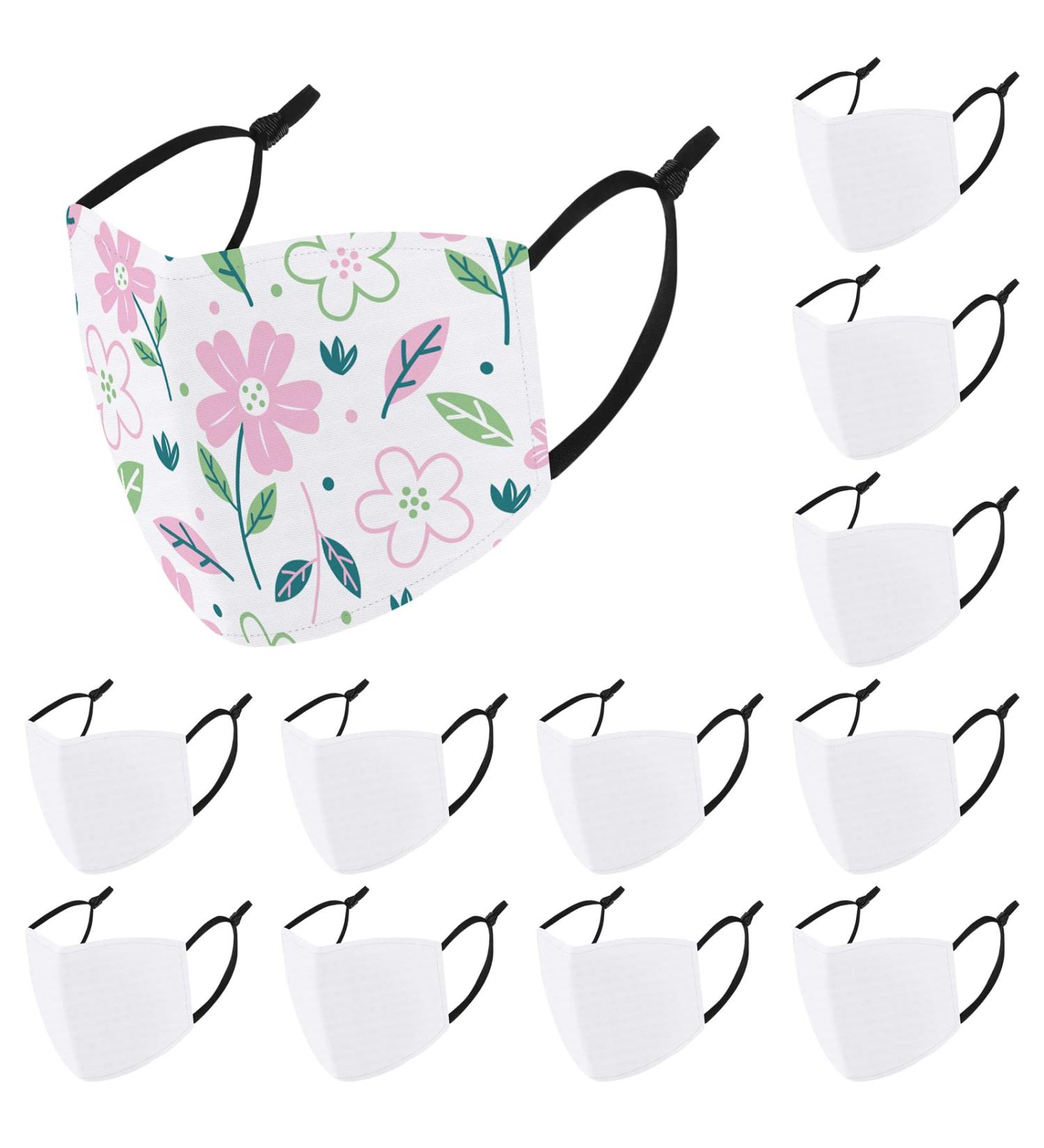 Cooraby 12 Pieces Sublimation Blank Face Covering with Ear Strap - DIY White Reusable Cloth Face Protections for Adults and Kids - Buy Online on GoSupps.com