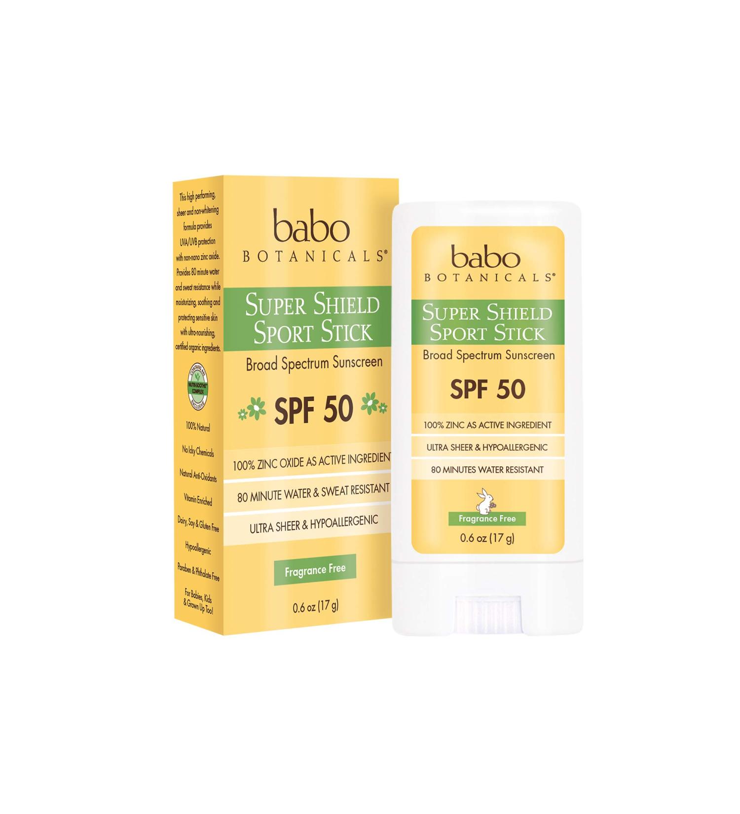 Babo Botanicals Super Shield Zinc Sport Stick SPF 50 - Organic, Fragrance-Free Sunscreen for Baby & Sensitive Skin (0.6 oz) - Buy Online on GoSupps.com