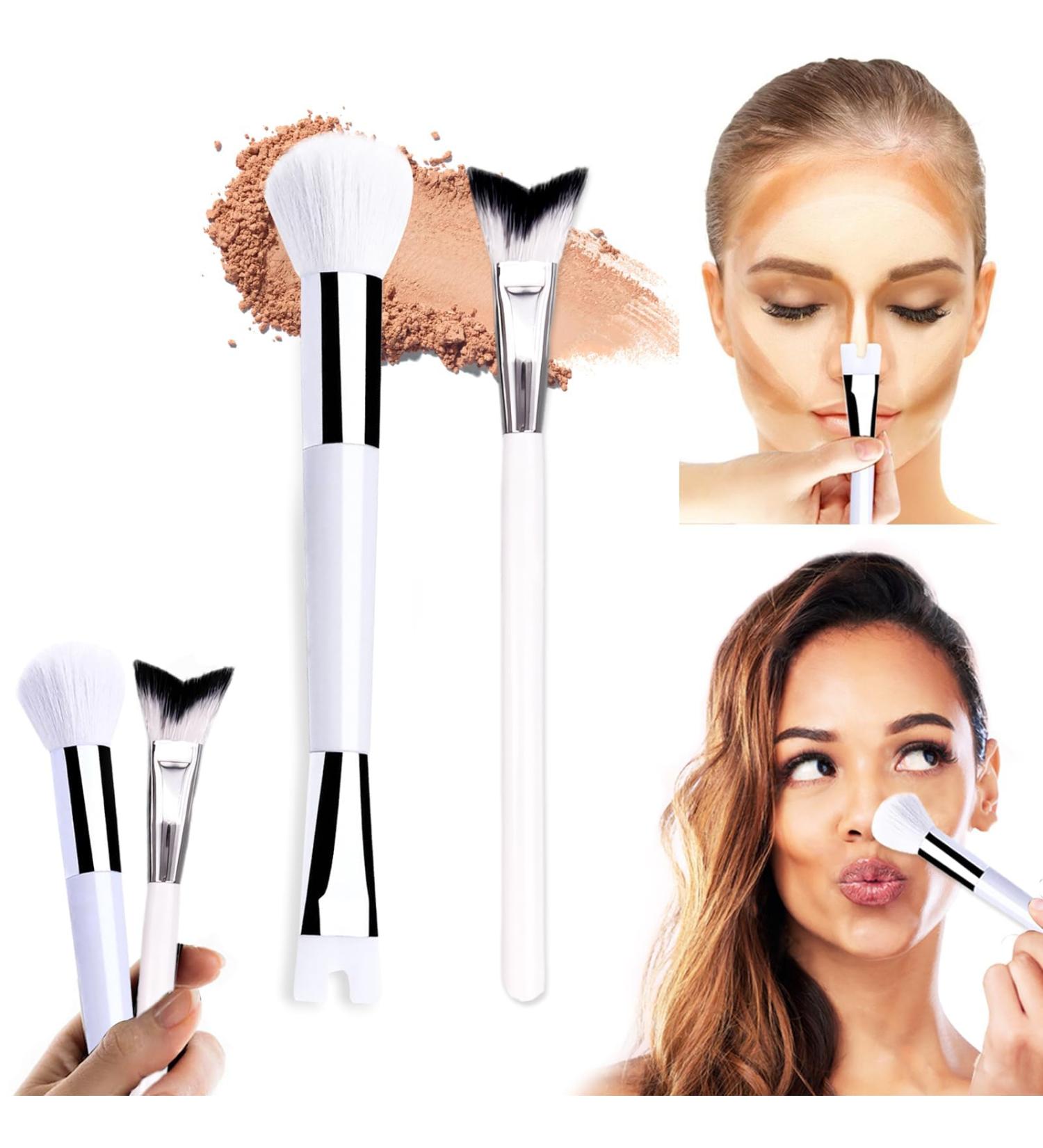 NATOSU 2 Piece Nose Contour Brush Set 2 in 1 U Shaped Brush and Fluffy Brush for Shaping and Defining the Nose Fishtail Highlighter Brush for Nose Shine - Buy Online on GoSupps.com