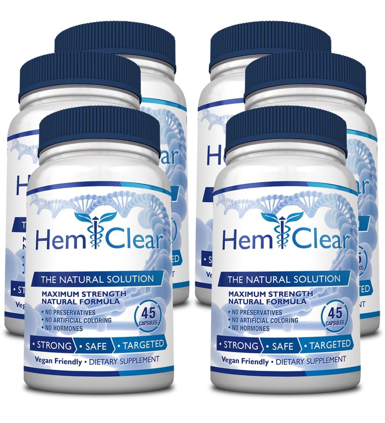 Hemclear for Hemorrhoids - Vegan 100% Natural Formula for Hemorrhoid Relief & Vascular Health - Maximum Strength 6 Bottles
