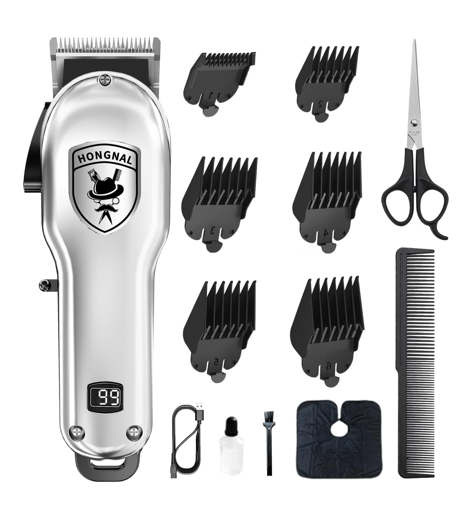 HONFNAL Hair Clippers for Men Home Haircut & Grooming Set Cordless Barber Clippers Professional Hair Cutting Kit Rechargeable Beard Trimmer(Silver)
