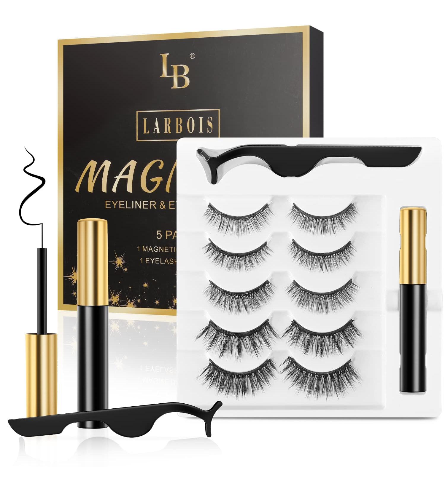 Larbois Magnetic Eyelashes 5 Pairs with Eyeliner Kit - Easy to Wear, Comfortable & Reusable False Lashes in Natural to Gorgeous Styles - No Glue Needed - Buy Online on GoSupps.com