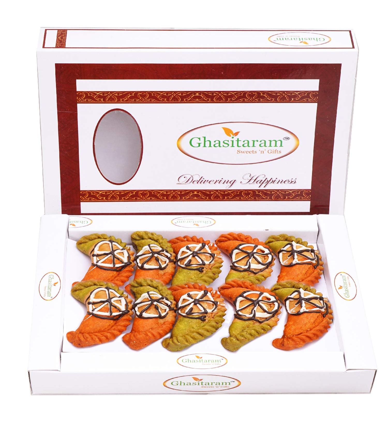 Ghasitaram Gift Holi Sweets Holi Gifts Holi Hamper Tirangi Gujiya 400 GMS |Gift for Diwali Holi Rakhi Valentine Christmas Birthday Anniversary Her Him| - Buy Online on GoSupps.com