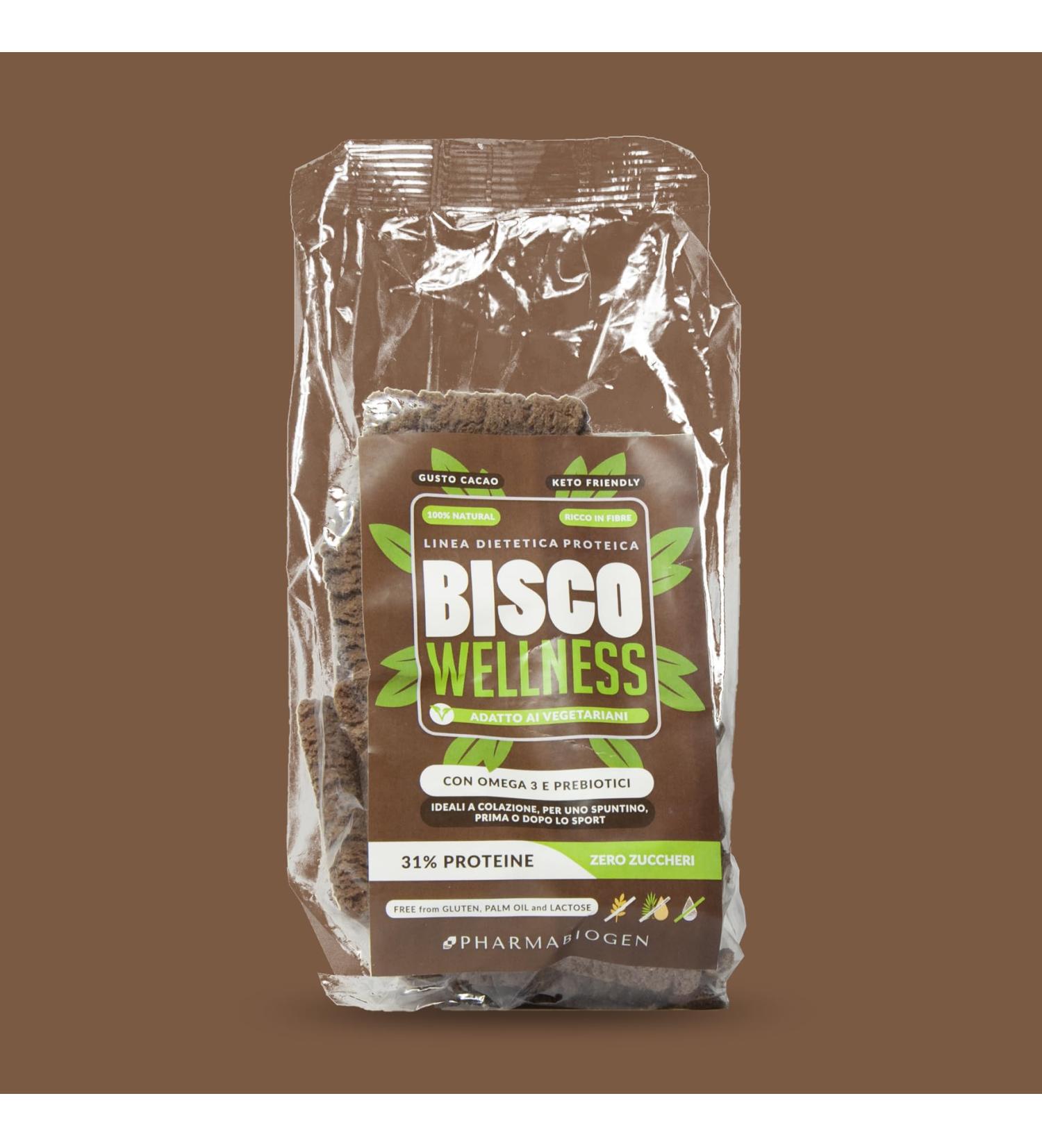 Pharmabiogen Bisco Wellness Low Carb Protin Cookies with Omega3 and prebiotics cocoa taste vegan format 200 g