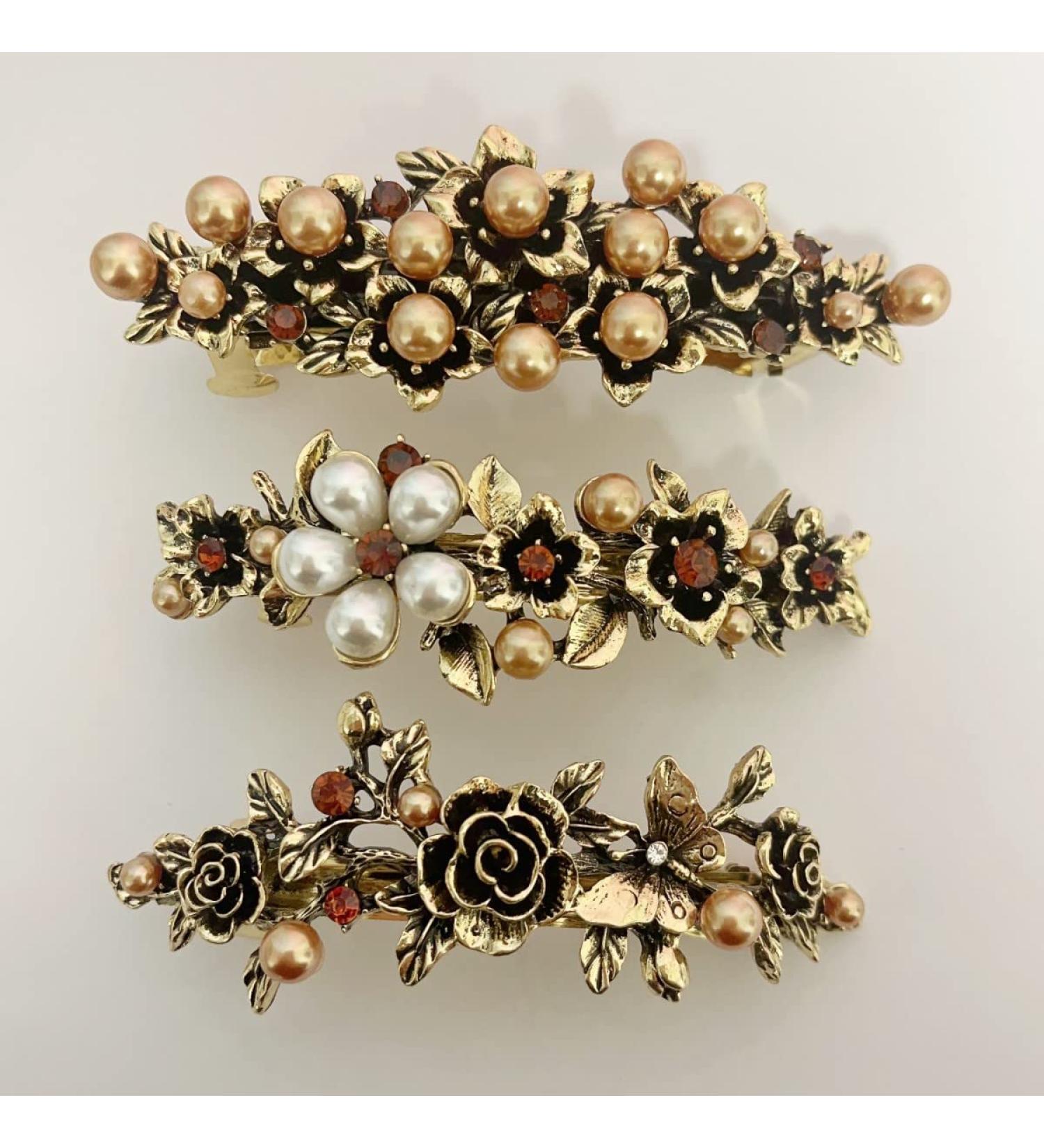 3PCS Retro Rhinestone Flower Hair Barrettes - Elegant Vintage Clips for Women | Stylish Hair Accessories - Buy Online on GoSupps.com