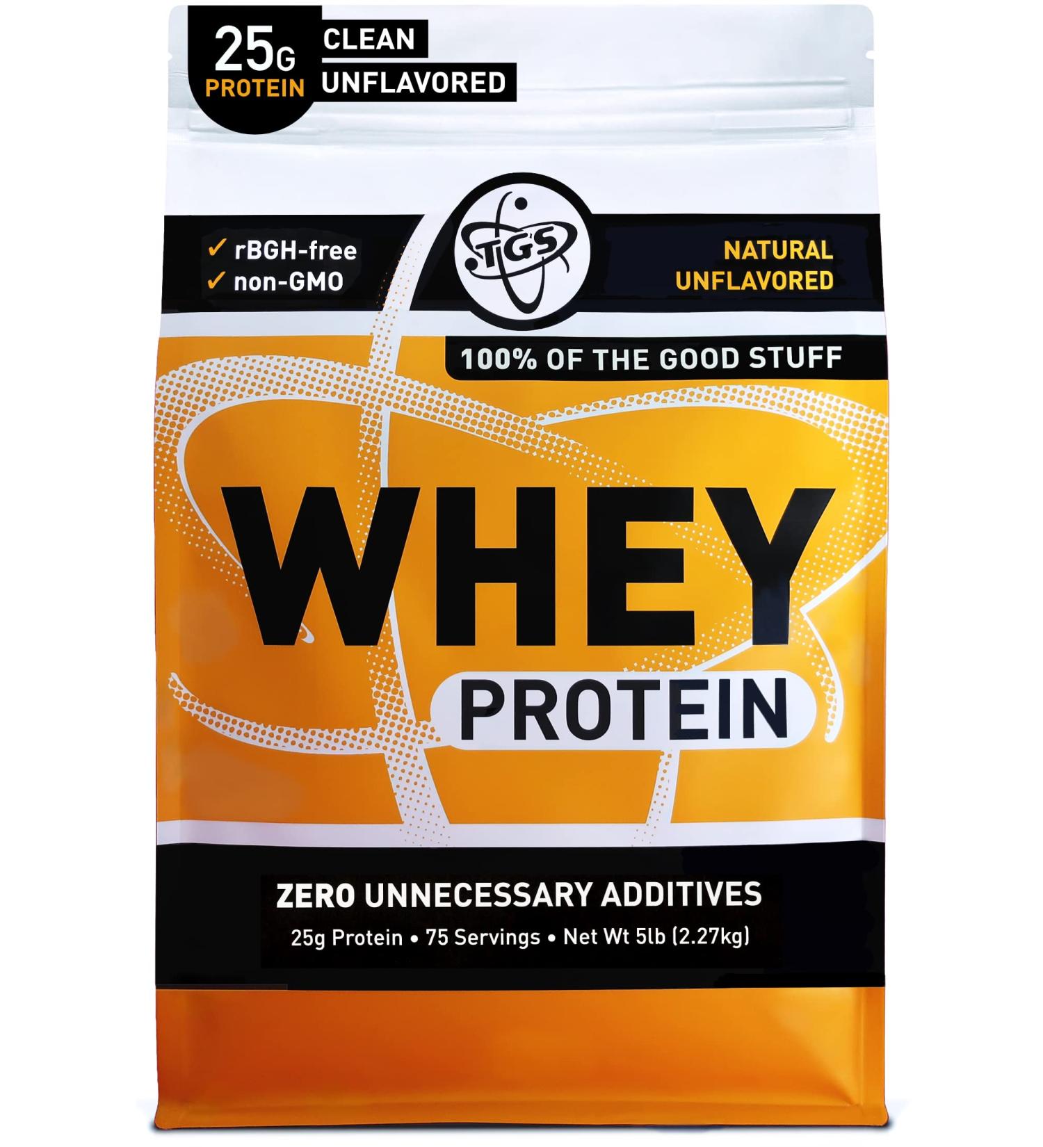TGS 100% Whey Protein Powder Unflavored Unsweetened 5lb - Keto Friendly & Made in USA - Low Carb, Low Calorie, No Soy - All Natural Formula (1 Pack) - Buy Online on GoSupps.com