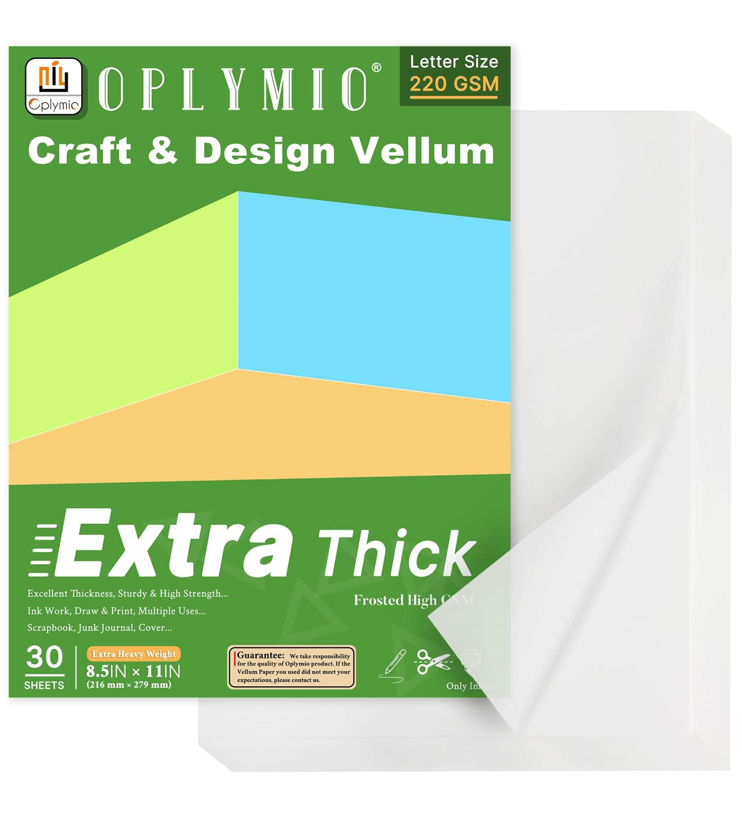 Extra Thick Vellum Paper  Oplymio 220GSM 8.5 x 11 inches Printable Vellum Paper for Scrapbook  Ink Work  Junk Journal  Stencil (30 Sheets) - Buy Online on GoSupps.com