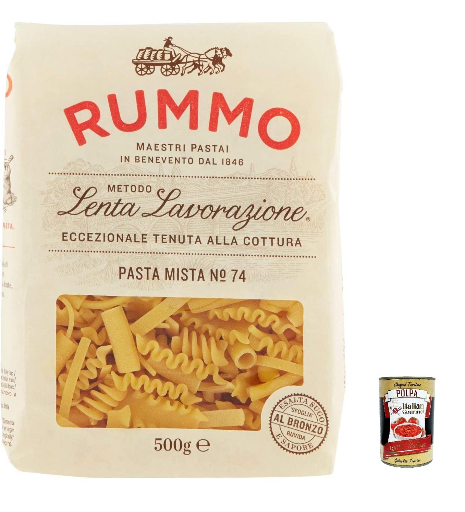  Italian Gourmet E.R. Rummo Pasta Mista N. 74 Durum Wheat Semolina Pasta 500 g + Box Italian Gourmet Polpa di Pomodoro 400 g - Buy Online on GoSupps.com
