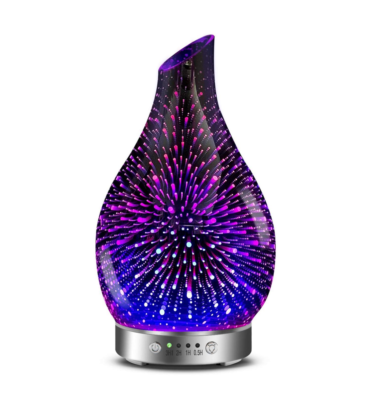 MAXWINER 3D Glass Essential Oil Diffuser - Ultrasonic Aromatherapy with Auto Shut-Off & Timer Setting - 7 Colors LED Lights - 120ml Firework Design - Buy Online on GoSupps.com