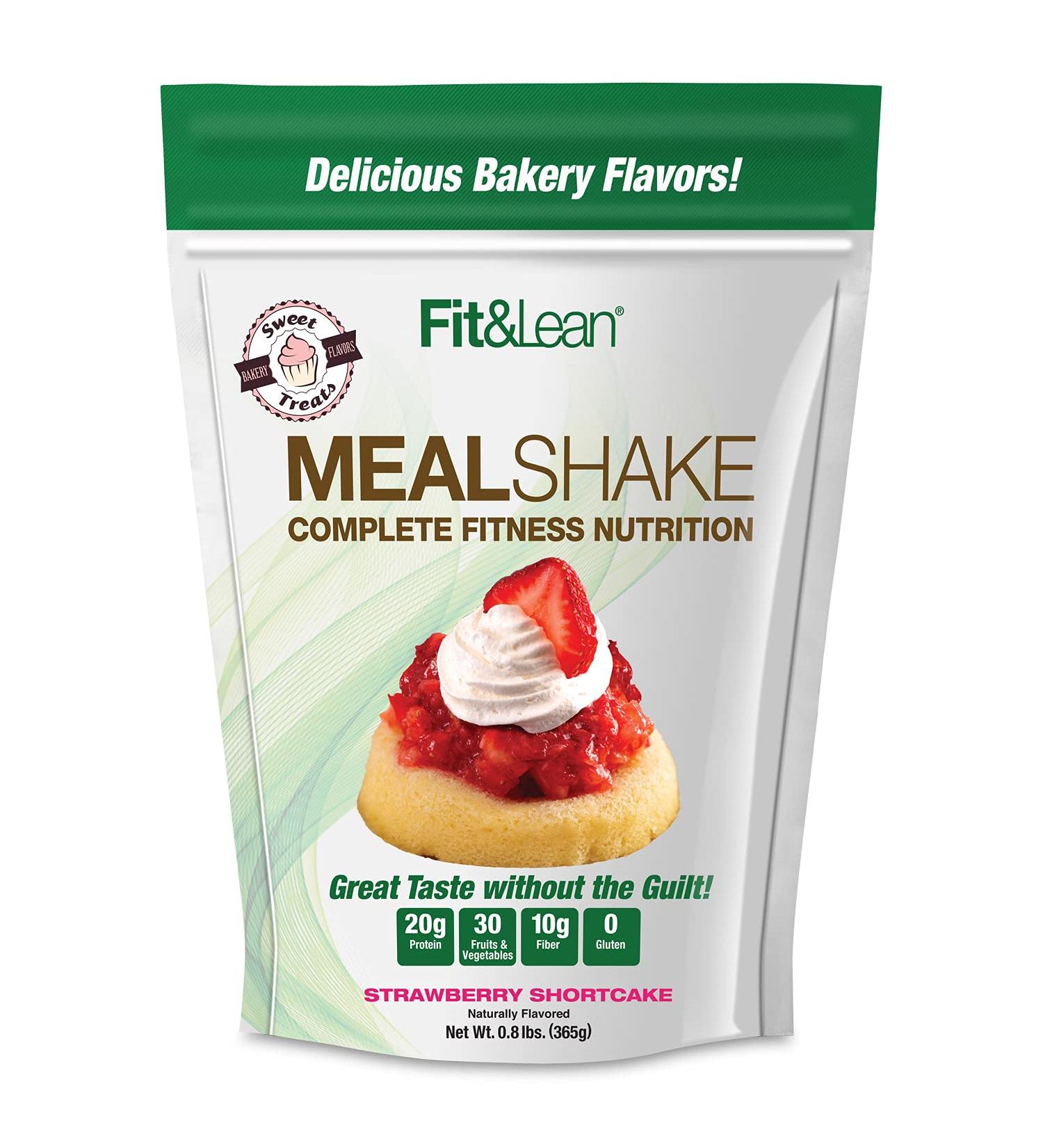 Fit & Lean Strawberry Shortcake Meal Shake - Fat Burning Meal Replacement with Protein, Fiber, Probiotics, Organic Fruits & Vegetables, and Green Tea - 1lb, 10 Servings - Buy Online on GoSupps.com