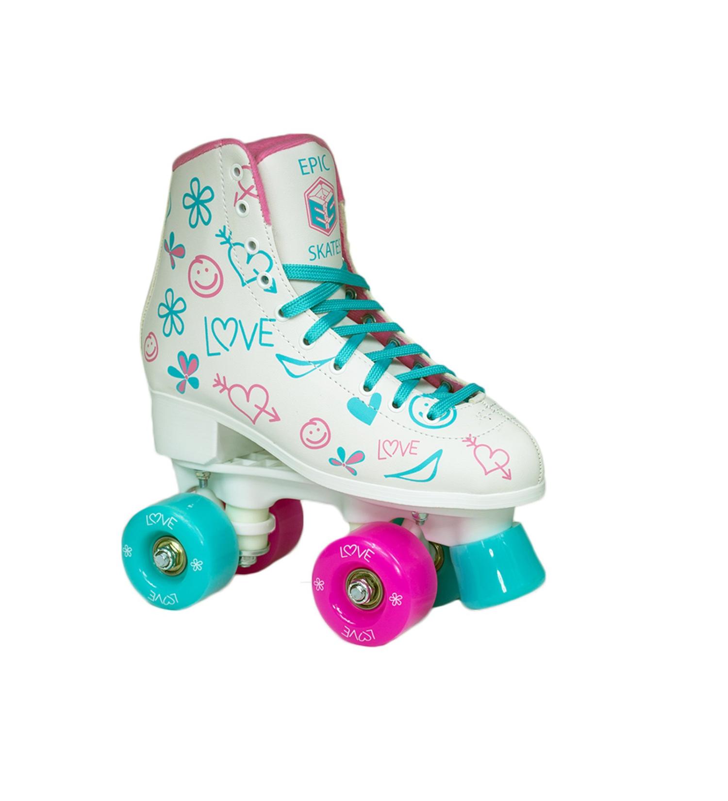 Epic Frost High-Top Quad Roller Skates w/ 2 Pairs of Laces - Children's US Kid 3/EU 18 (Pink & Blue) - Buy Online on GoSupps.com