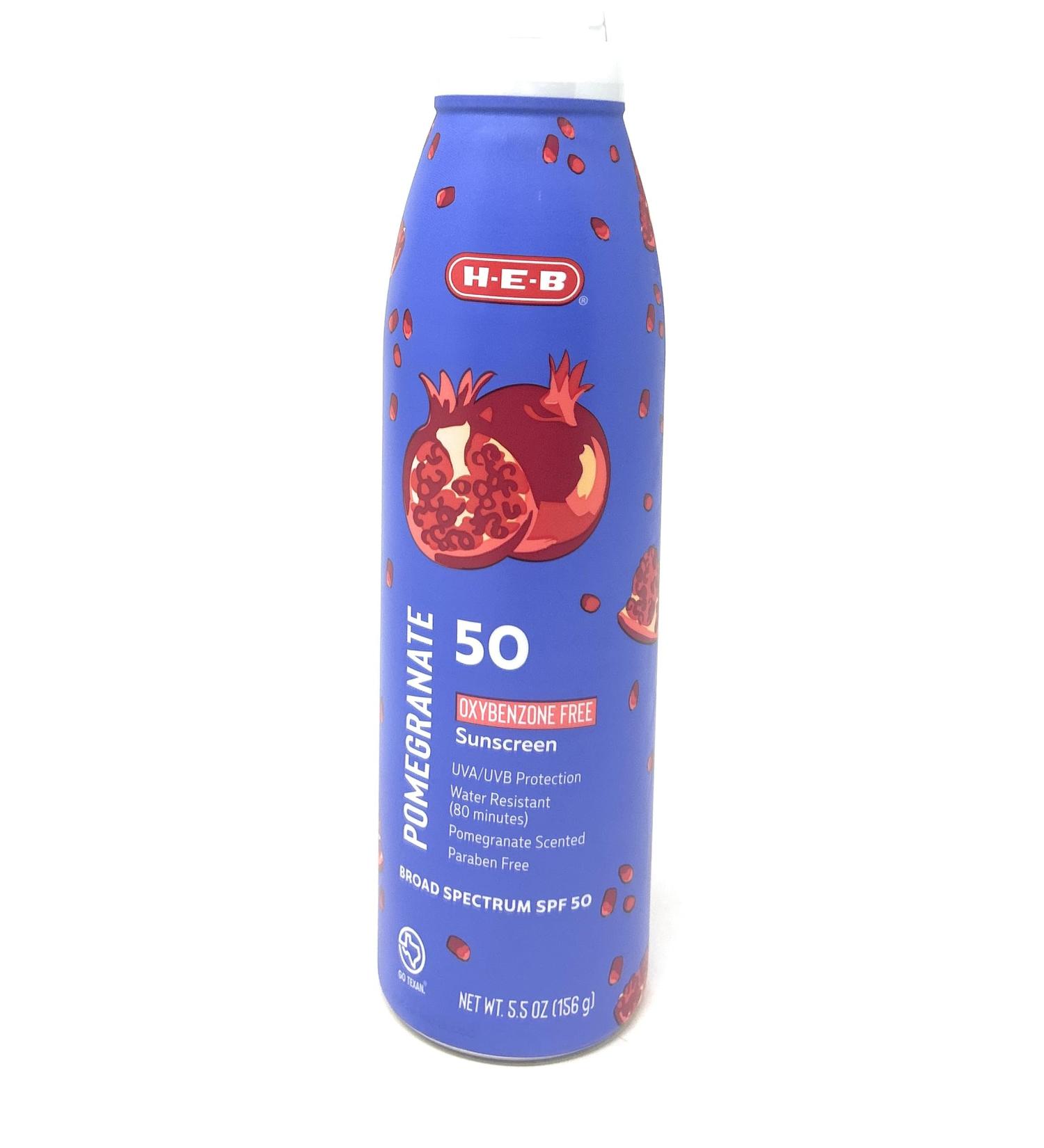 H-E-B Pomegranate Scented Sunscreen Spray - SPF 50-5.5oz bottle