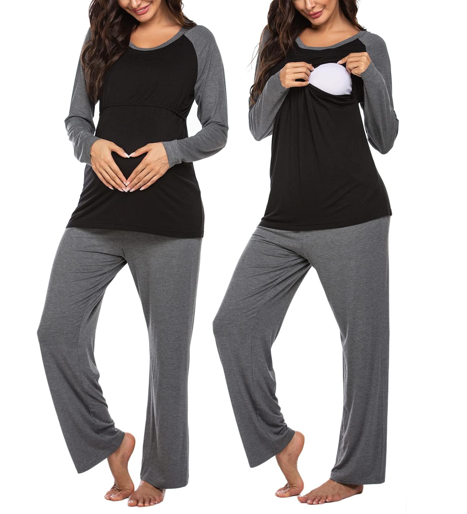 Ekouaer Women's Nursing Pyjamas Set - Long Sleeve Modal Maternity Pajamas - Winter Maternity Fashion - XXL Grey - Buy Online on GoSupps.com