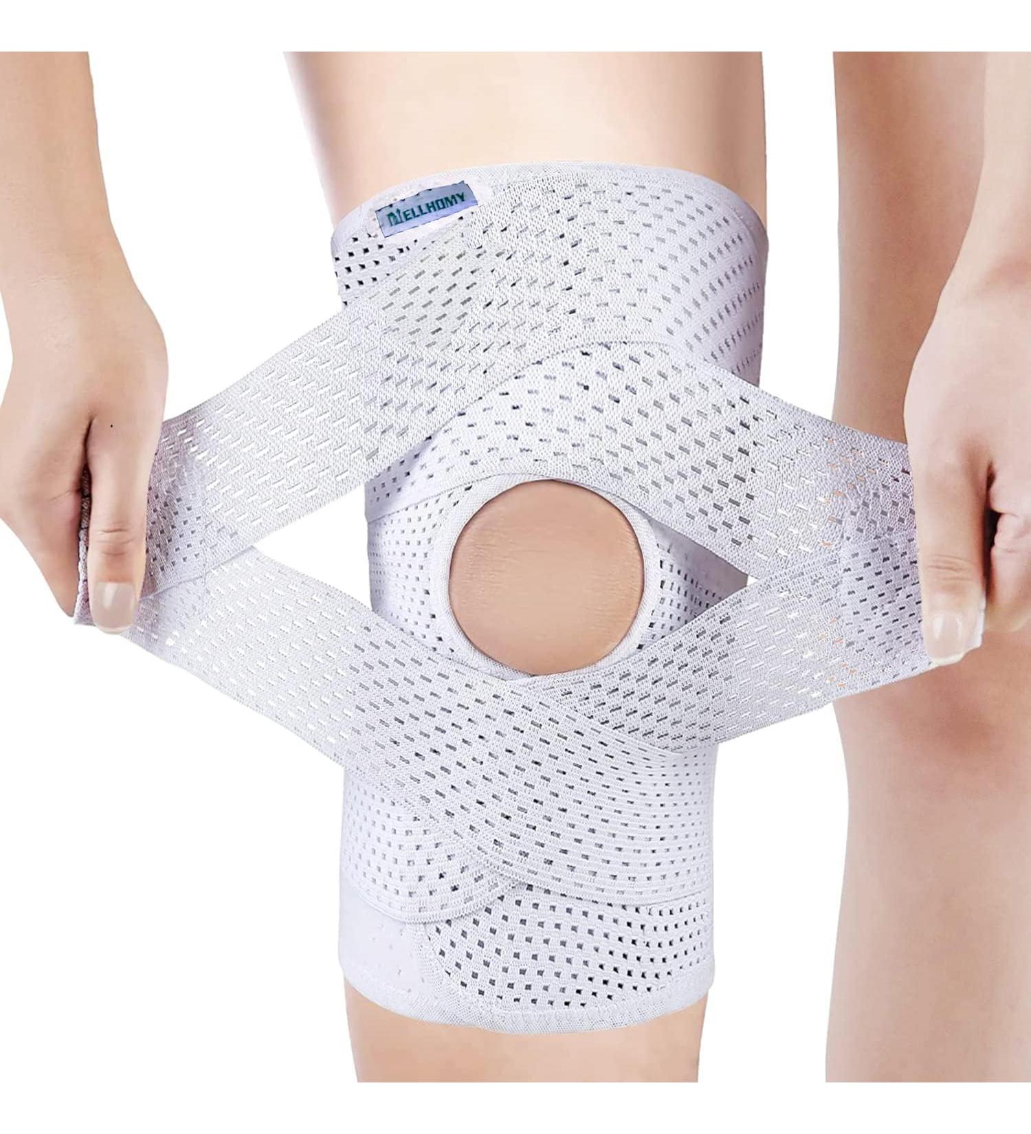 NELLHOMY Professional Knee Brace with Side Stabilizers Medical Knee Support for Knee Pain Adjustable Knee Compression Sleeve Support with Ultra-Soft Bandage for Women Arthritis ACL Workout(White S) Small White - Buy Online on GoSupps.com