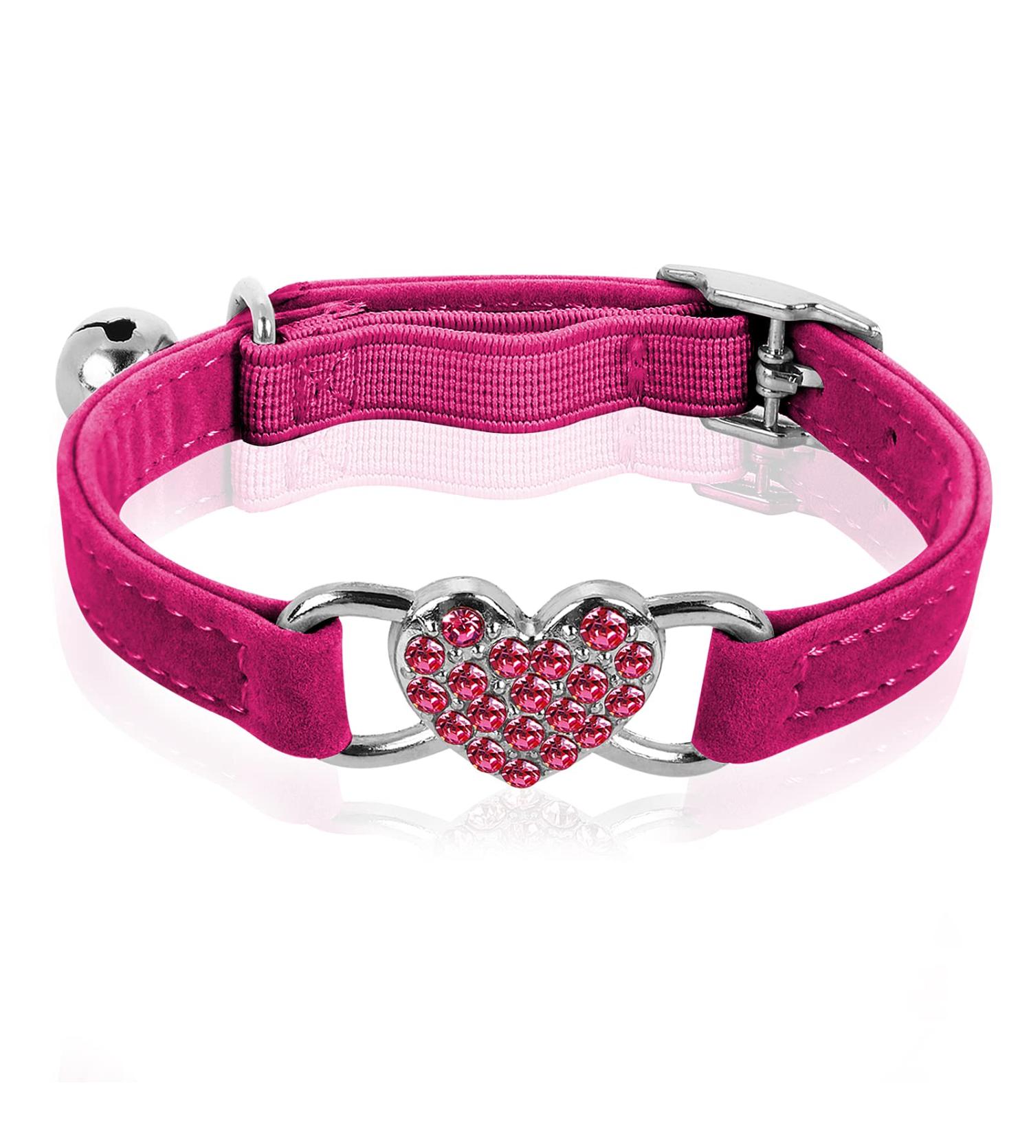 Shop Cobee Bling Heart Cat Neck Band with Bell | Adjustable Rhinestone Collar for Small Cats & Dogs (Rose Red) - International Shipping Available - Buy Online on GoSupps.com