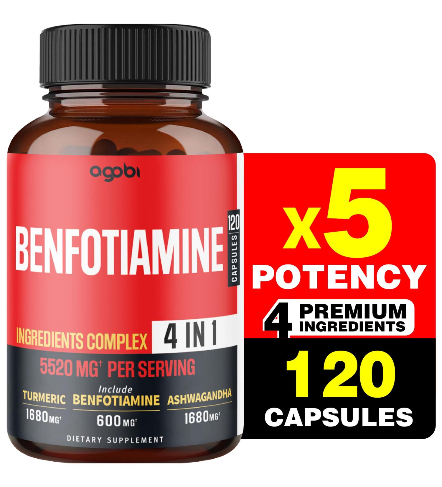 4in1 Benfotiamine Supplement 5520mg - Boost Digestion, Energy, & Immune System - With Turmeric, Ashwagandha, Gymnema Sylvestre - 120 Capsules - Buy Online on GoSupps.com