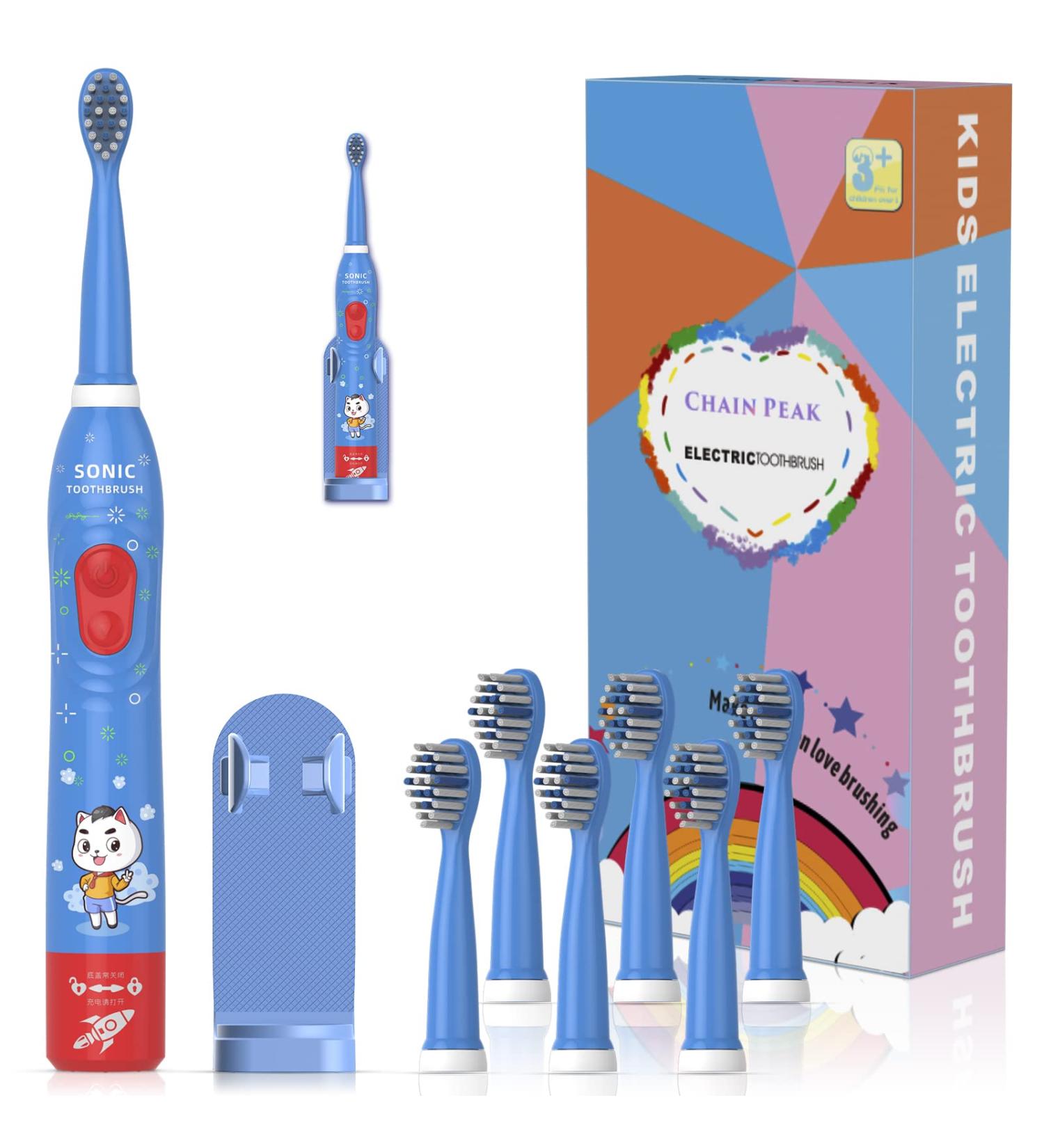 Kids Sonic Electric Toothbrush Rechargeable Smart Toothbrush for Children Toothbrush for Toddlers Age 3-12 with 30s Reminder 2 Mins Timer 6 Modes 6 Brush Heads Wall-Mounted Holder 8630 Blue+ 6 Heads+holder(package Might Vary) - Buy Online on GoSupps.com