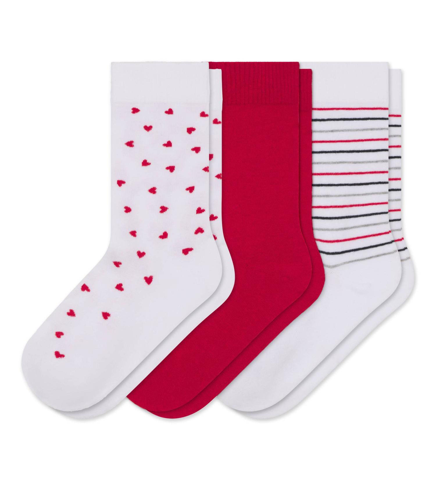 Sugar Free Sox Women's Non-binding Comfort Crew Socks 3 Pack - M Hearts/Stripes/Red - Buy Online on GoSupps.com