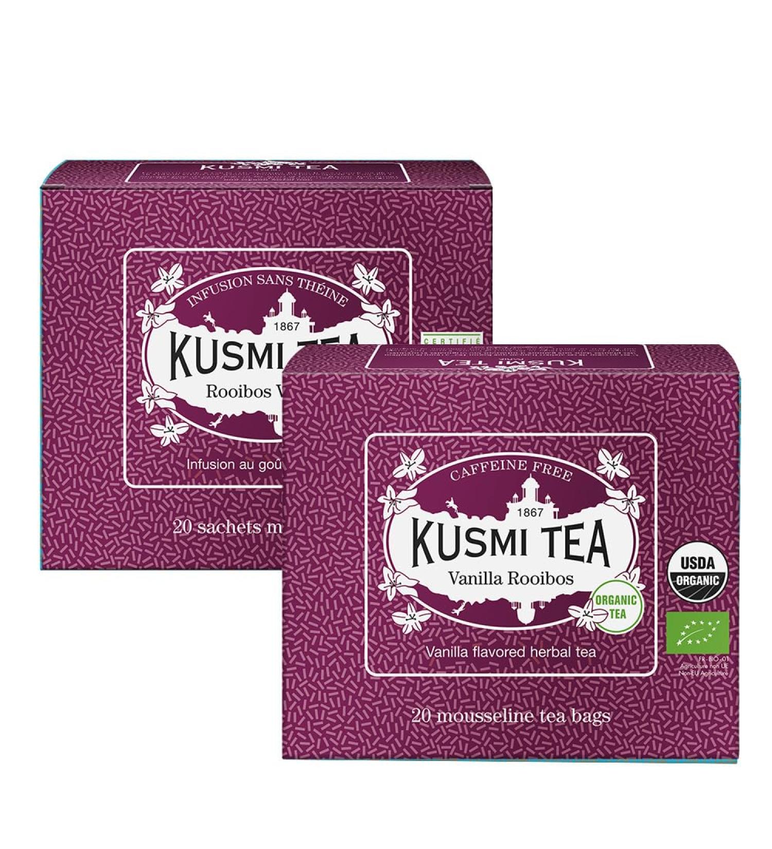  KUSMI TEA Kusmi Tea - Vanilla Rooibos - Pack of 2 boxes - Organic Infusion - Rooibos from Organic Farming - Caffeine-Free Infusion - Enjoy Hot or Iced Tea - 2 x 20 Tea Bags - Buy Online on GoSupps.com