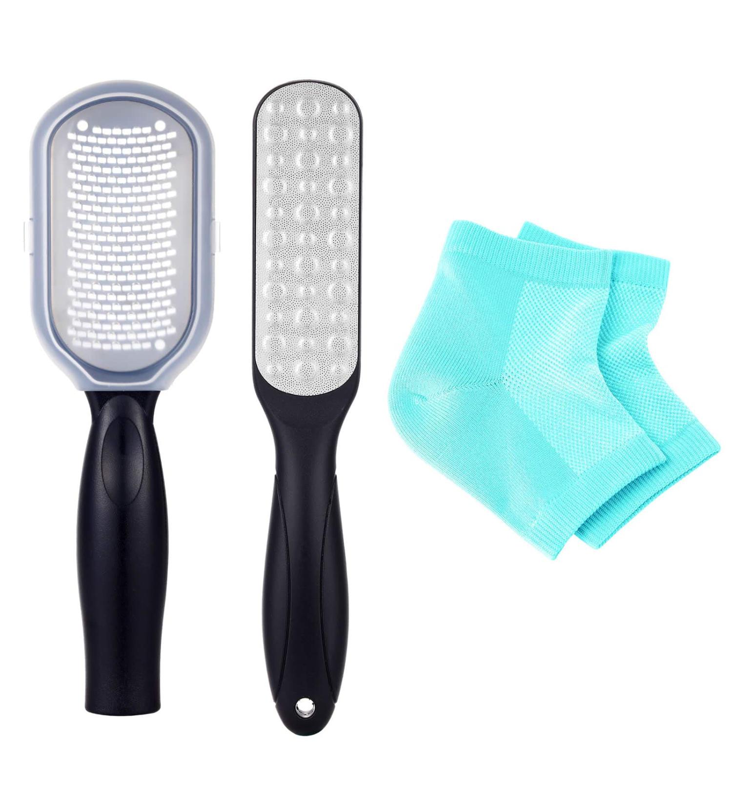 Pedicure Tools Kit Foot File Callus Remover Heel Scraper for Feet Foot Rasp Buffer Grinder for Dead Skin Callous Files with Cover Catcher Included 1 Pair of Non-Gel Heel Socks - Buy Online on GoSupps.com