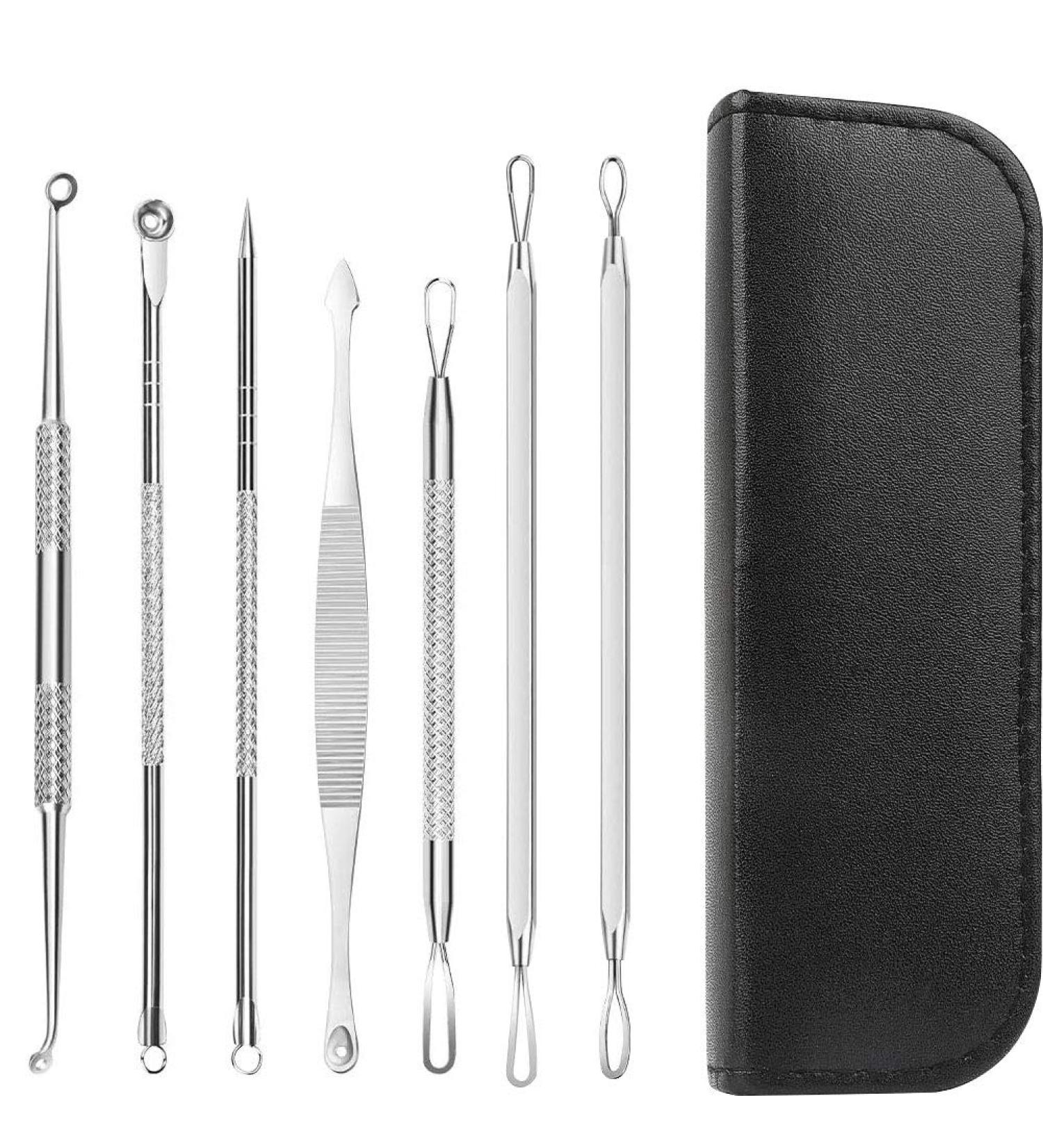 7PC Blackhead Remover Set - Premium Comedone Squeezer Tools for Acne Treatment with Stylish Leather Pouch - Buy Online on GoSupps.com