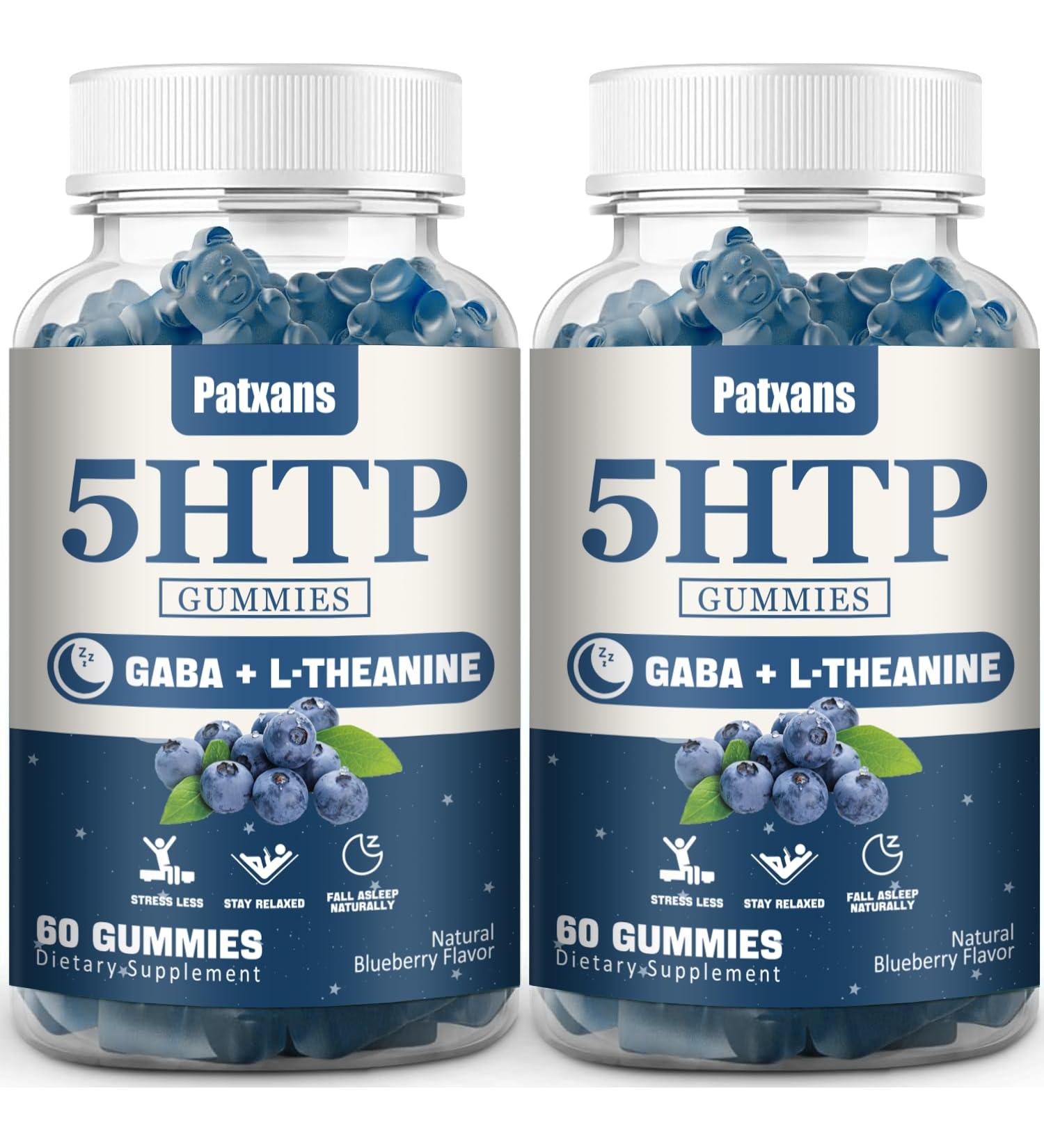 Buy 2 Packs 300MG 5HTP GABA Sleep Supplement Gummies | Melatonin-Free L-Theanine & Omega 3-6-9 | Blueberry Flavor 120 Count - Buy Online on GoSupps.com