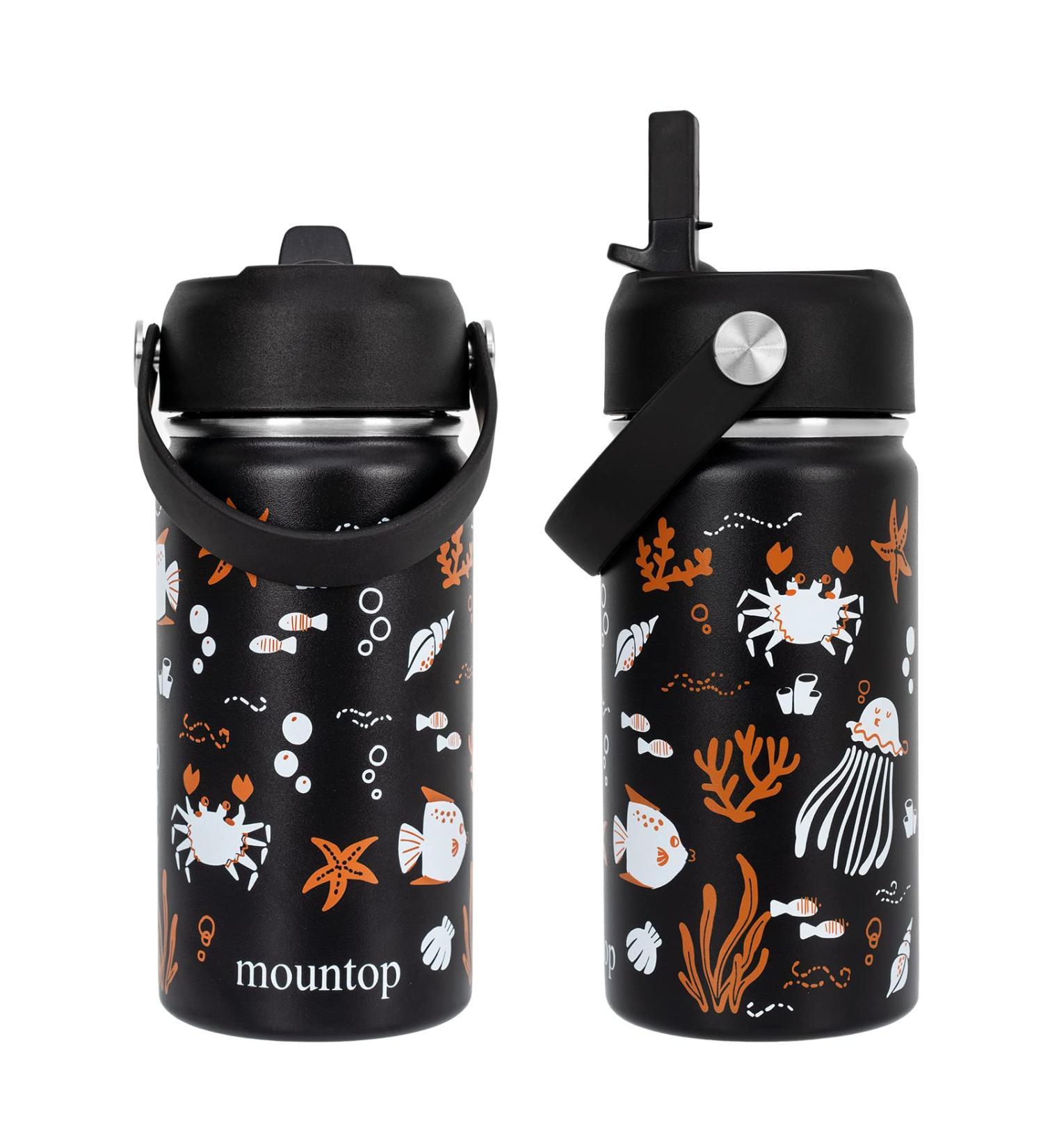 Mountop Kids Stainless Steel Water Bottle 14oz with Straw Lid - Leak-proof, Insulated | Marine Animals Design - Ideal for School & Travel - Buy Online on GoSupps.com