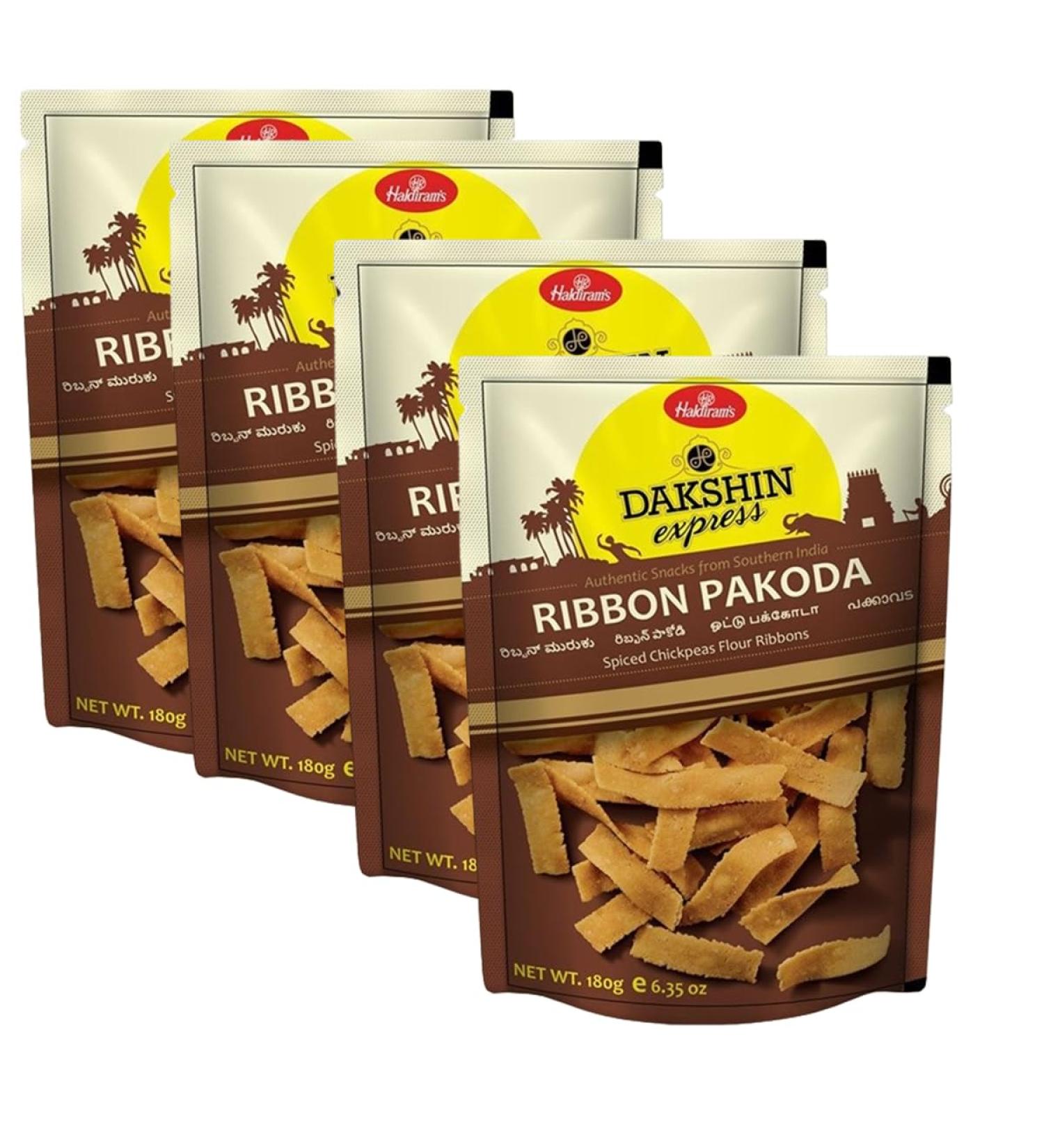 Haldiram s Savory Snacks Easy to Carry Anywhere Crispy Crunchy & Spicy Delicious Indian Namkeen Snacks Made With Authentic Taste Enjoy At Tea Time (Daksin Express Ribbon Pakoda Pack of 4)