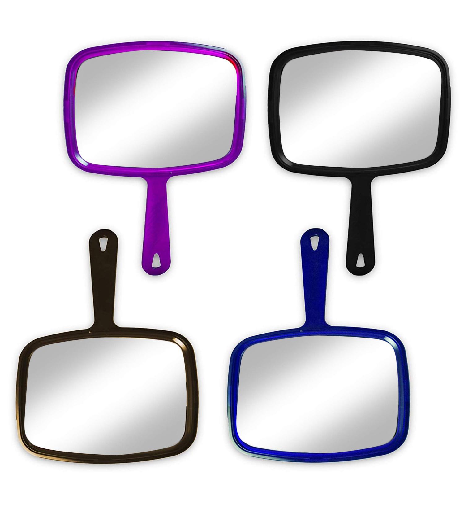 Momentum Brands Large Makeup Hand Mirror with Handle 4 Pack Set of Large Hand Makeup Mirror with Handle (Assorted Color Hand Mirror Large)