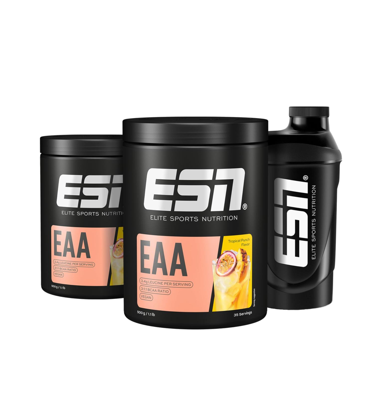 ESN EAA Amino Powder Tropical Punch 2x500g | Vegan 8 Essential Amino Acids + Free Shaker | Premium Quality Made in Germany - Buy Online on GoSupps.com
