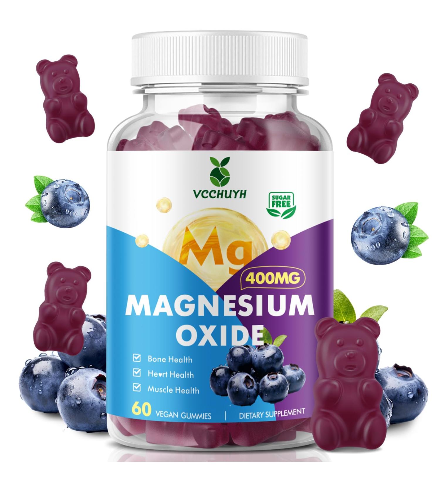 Magnesium Oxide Gummies 400mg Sugar Free Magnesium Oxide Supplement for Adults & Kids Muscle Support & Energy Boost Non GMO Blueberry Flavor 60 Count Blueberry 60 Count (Pack of 1) - Buy Online on GoSupps.com