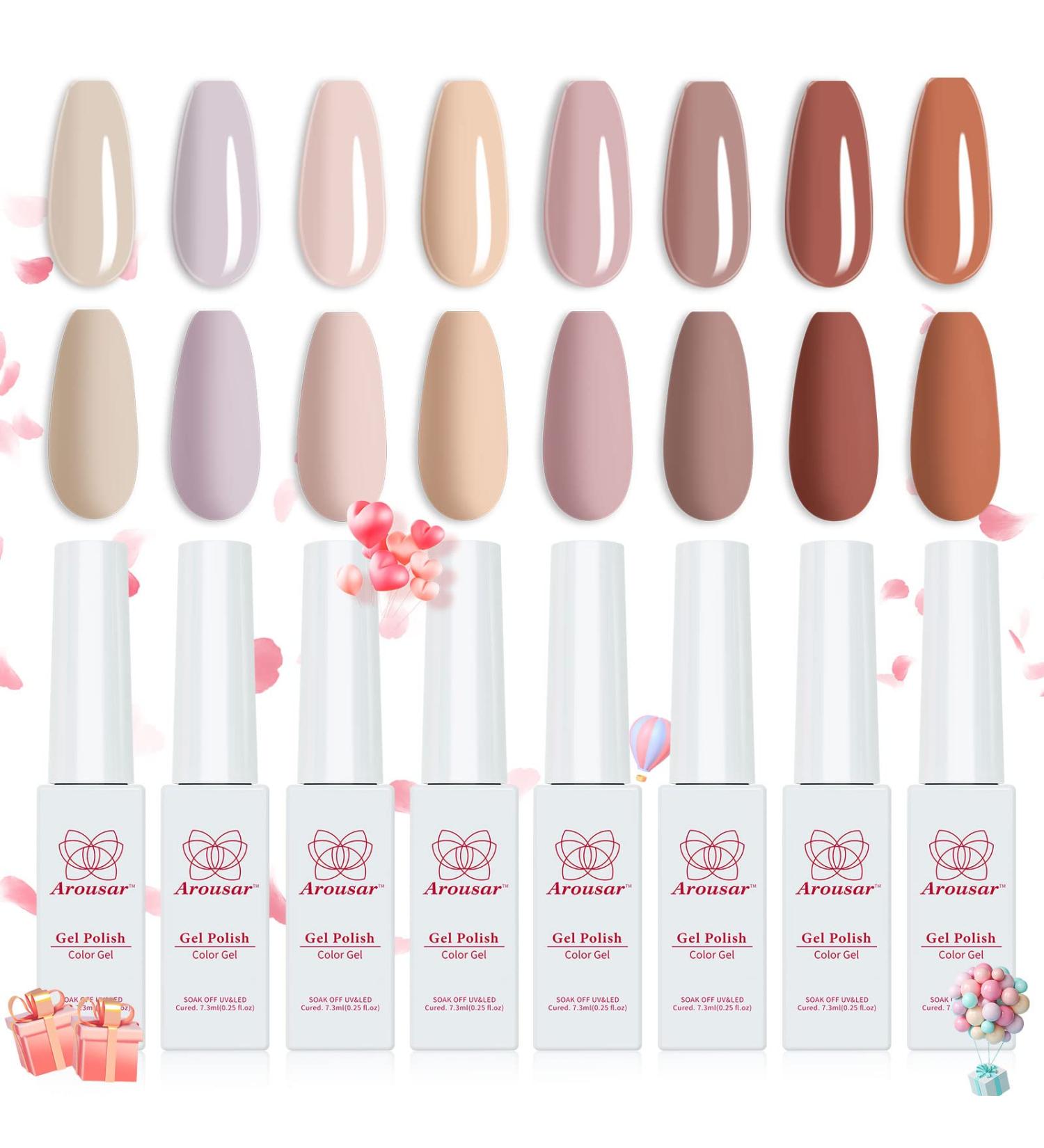 Arousar Nude Pink Gel Polish Starter Kit - 8 Colors | All Seasons Neutral Brown Soak Off Set | Quick Dry Nail Lamp | DIY Manicure Art at Home - Buy Online on GoSupps.com