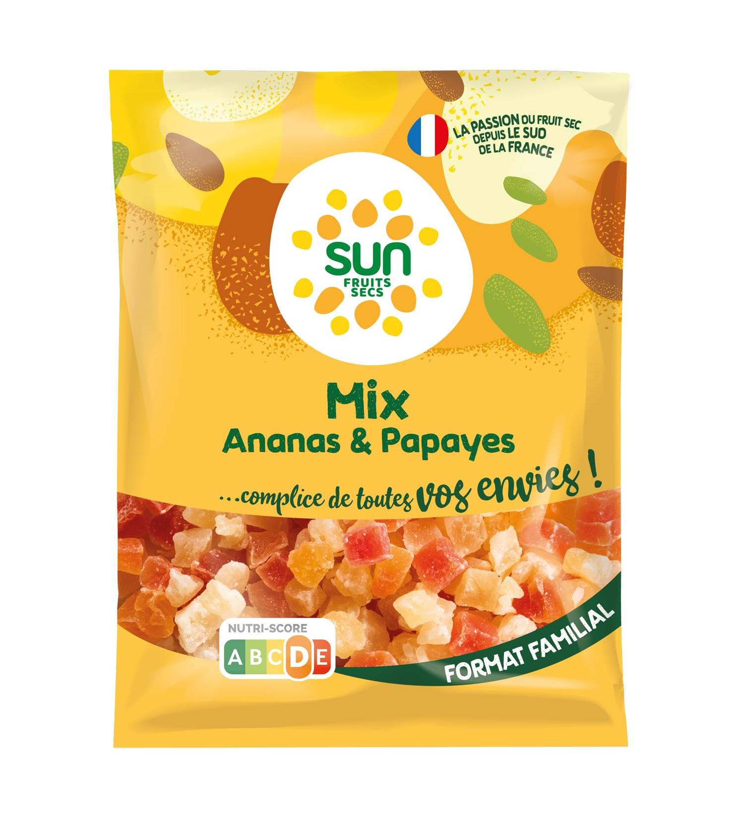 SUN - Mix Pineapple Papaya 250 g - Mix of Pineapple & Papaya Cubes - Exotic Aperitif Mix - Ideal for Snacking Aperitif - Fruits D - Buy Online on GoSupps.com