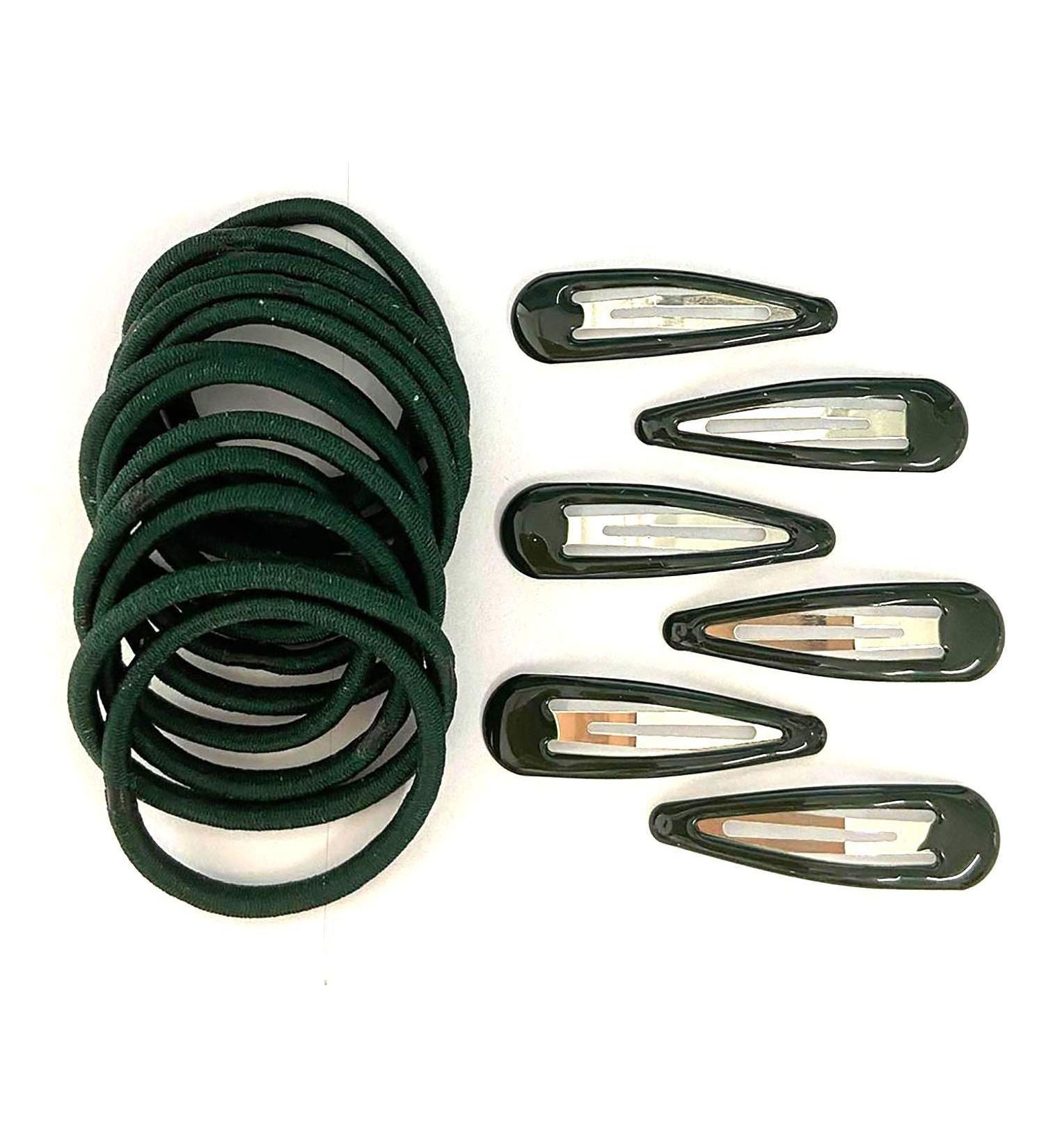 18 Piece Hair Accessories Set Hair Bobbles and Bendies Snap Clips School Hair Sets (Bottle Green)