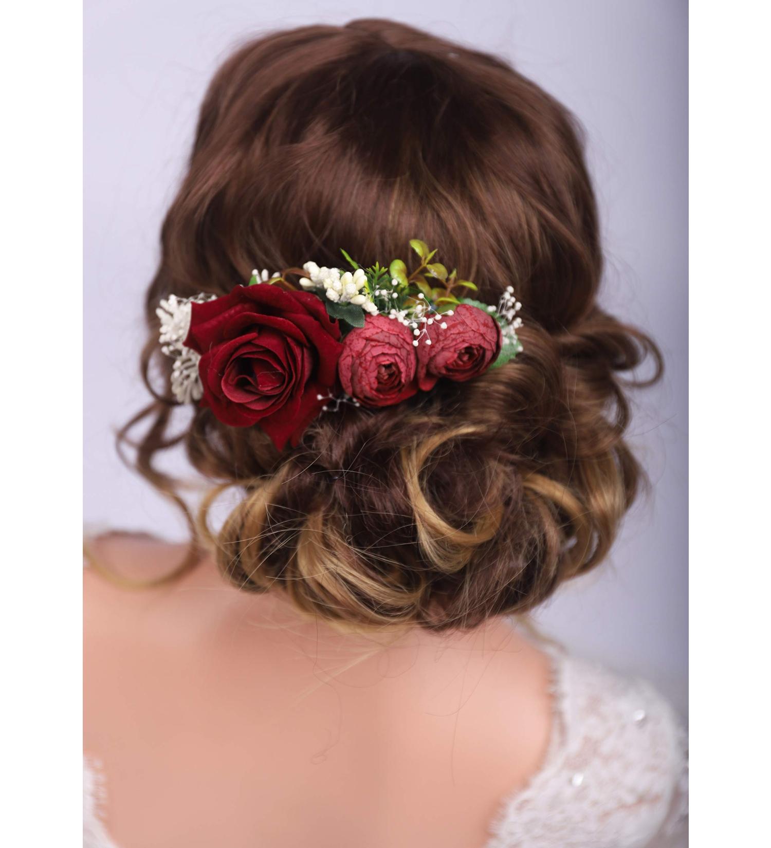 Kercisbeauty Red Rose Burgundy Hair Comb - Bridal Vintage Headpiece for Women & Girls - Buy Online on GoSupps.com