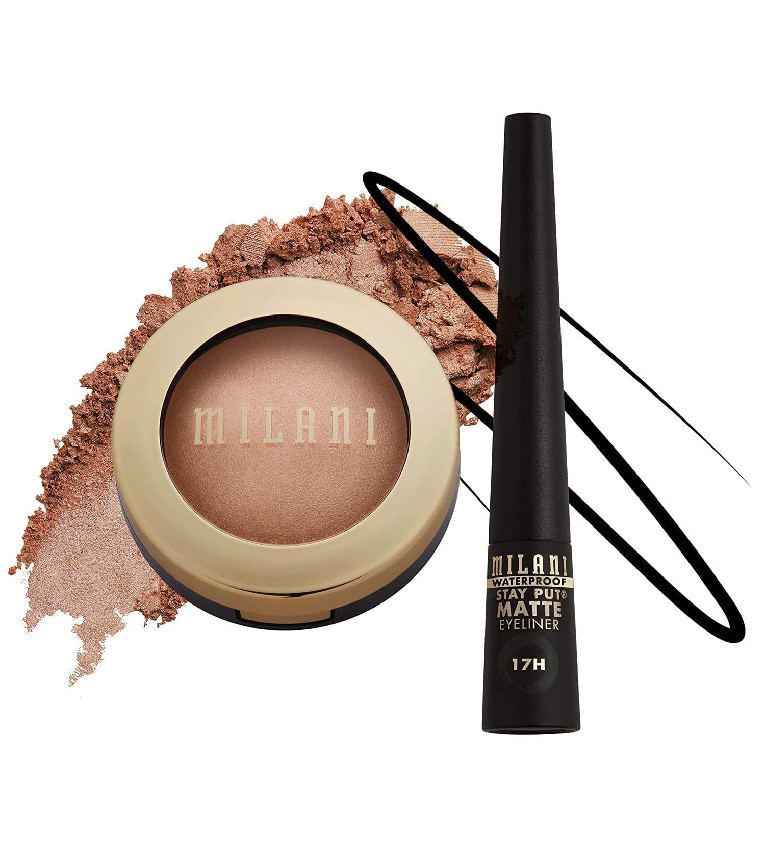 Milani Baked Highlighter in Rose Italiana + Stay Put Matte Liquid Eyeliner - Buy Online on GoSupps.com