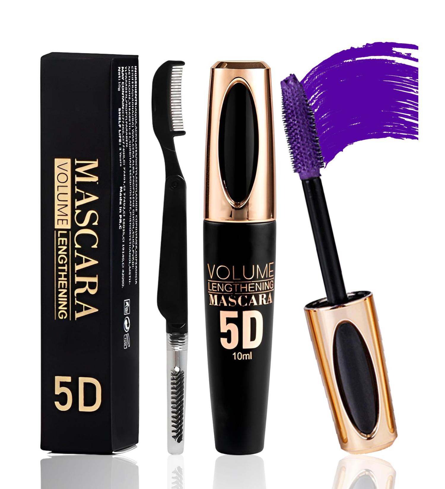 Purple Waterproof Mascara for Eyelashes 5D Silk Fiber Mascara with Folding Eyelash Comb Brush Liquid Colored Mascara Lash Extensions Volumizing and Thick Smudge-proof Long Lasting Party Stage Use - Buy Online on GoSupps.com