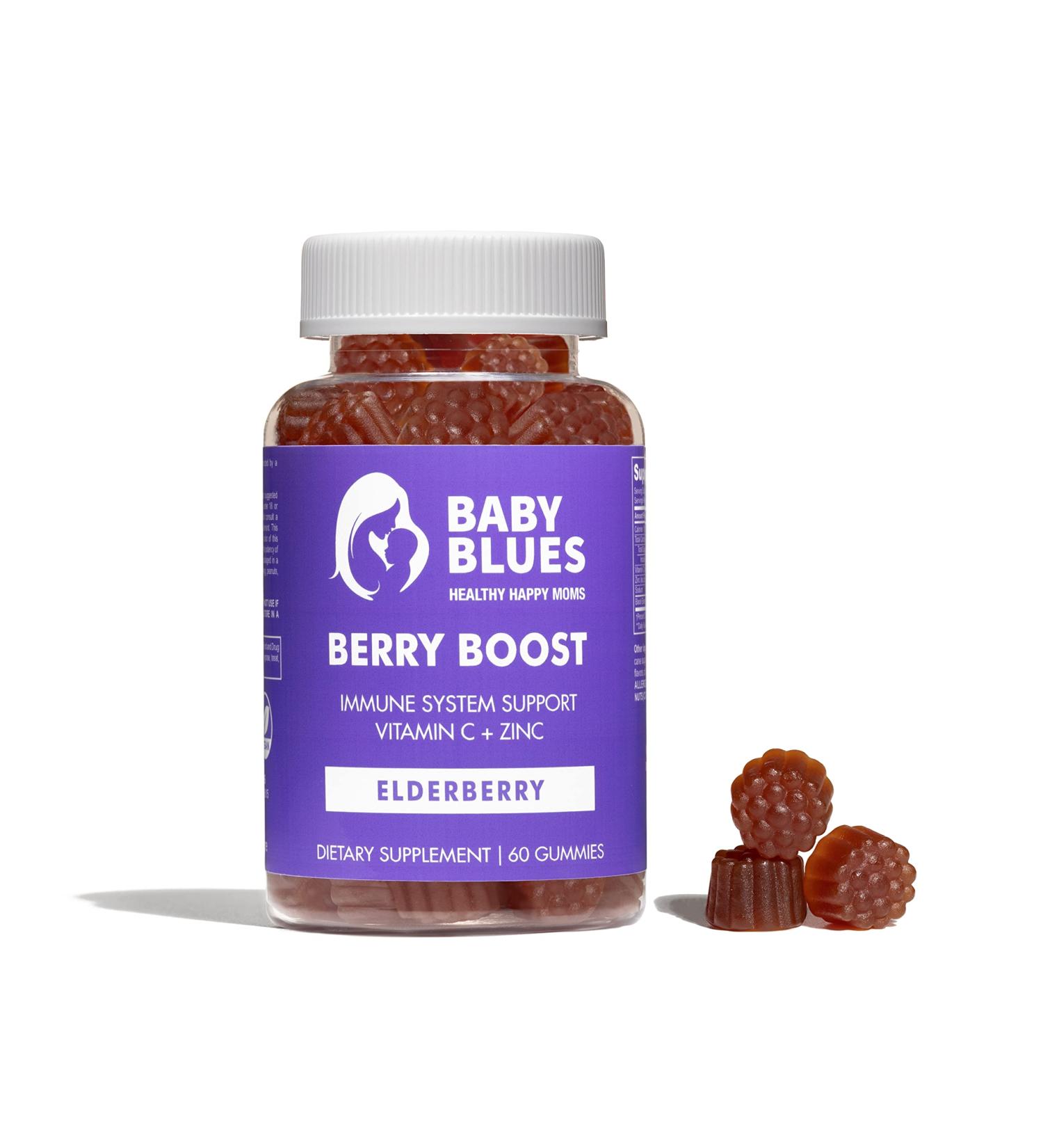 Baby Blues Berry Boost Elderberry Gummies for Moms | Immune Support with Zinc & Vitamin C | Non-GMO Vegan & Gluten-Free (60 Pieces) - Buy Online on GoSupps.com