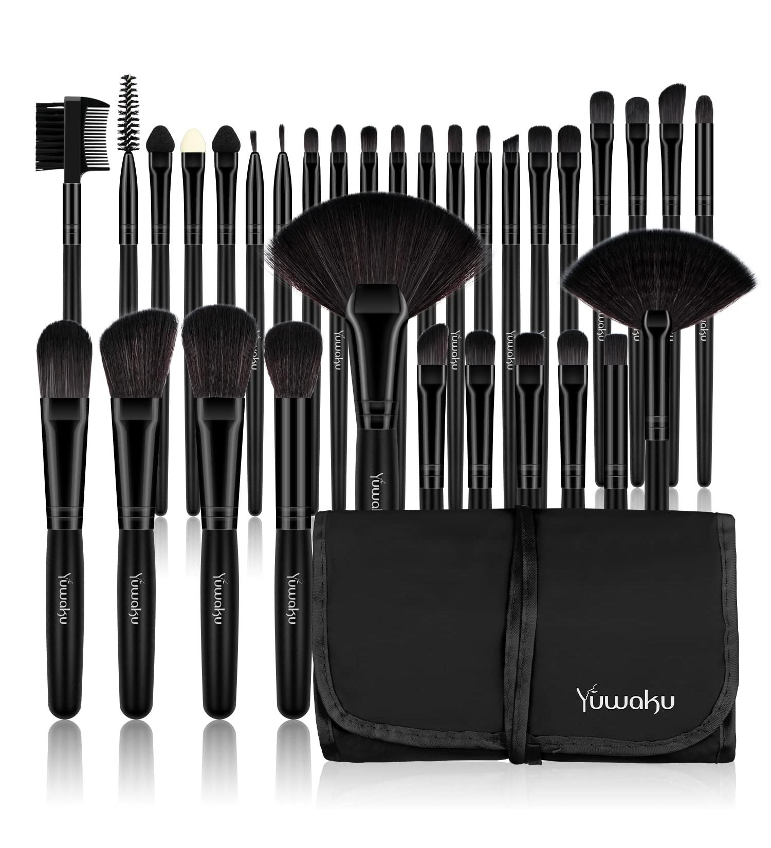 32 Piece Professional Makeup Brush Set with Nylon Bag - BLACK - Buy Online on GoSupps.com
