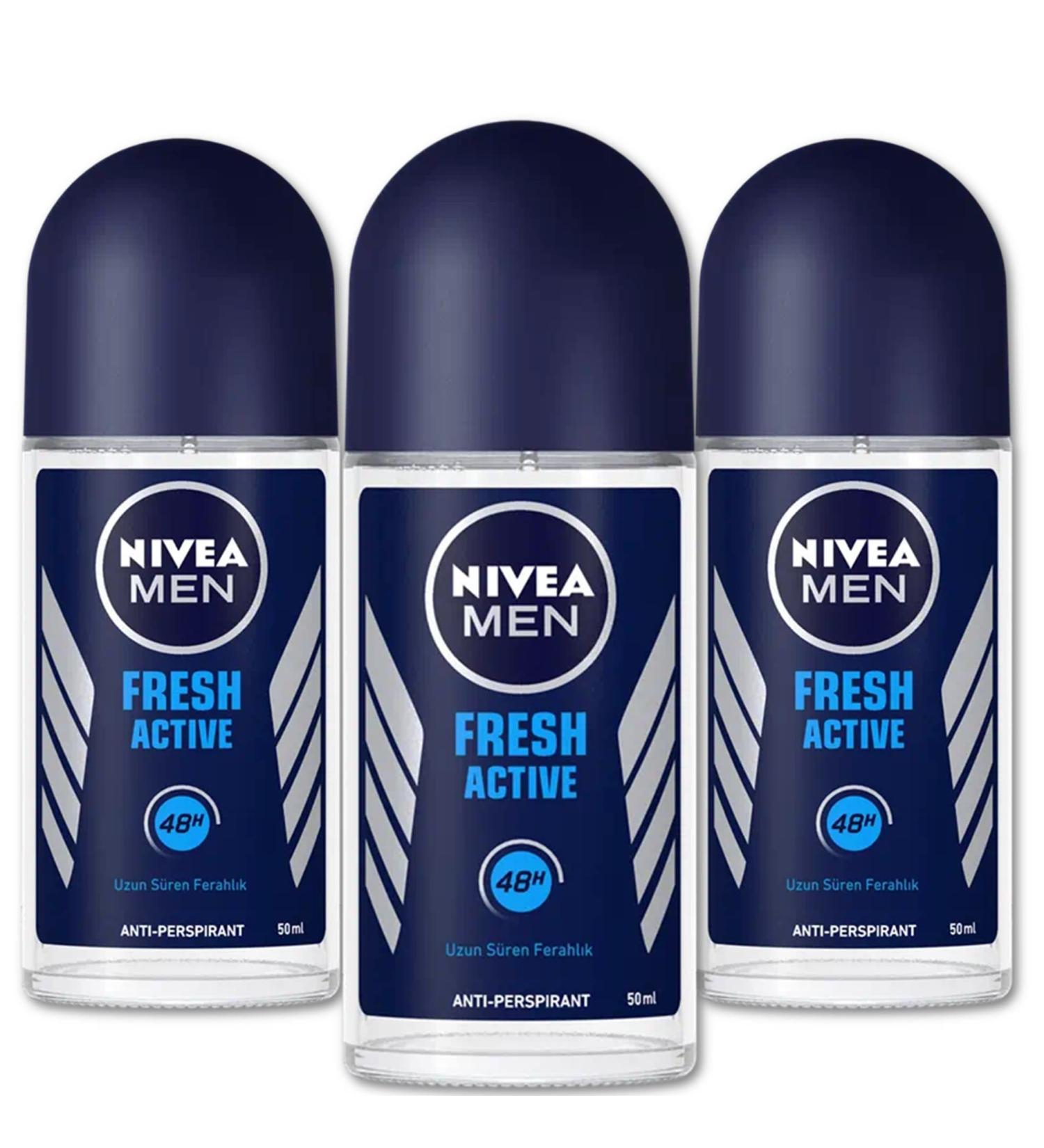 Nivea Men Roll On Anti Perspirant 1.7oz, Pack of 3 - Fresh Active Ocean Extracts, 48hr Protection - Buy Online on GoSupps.com