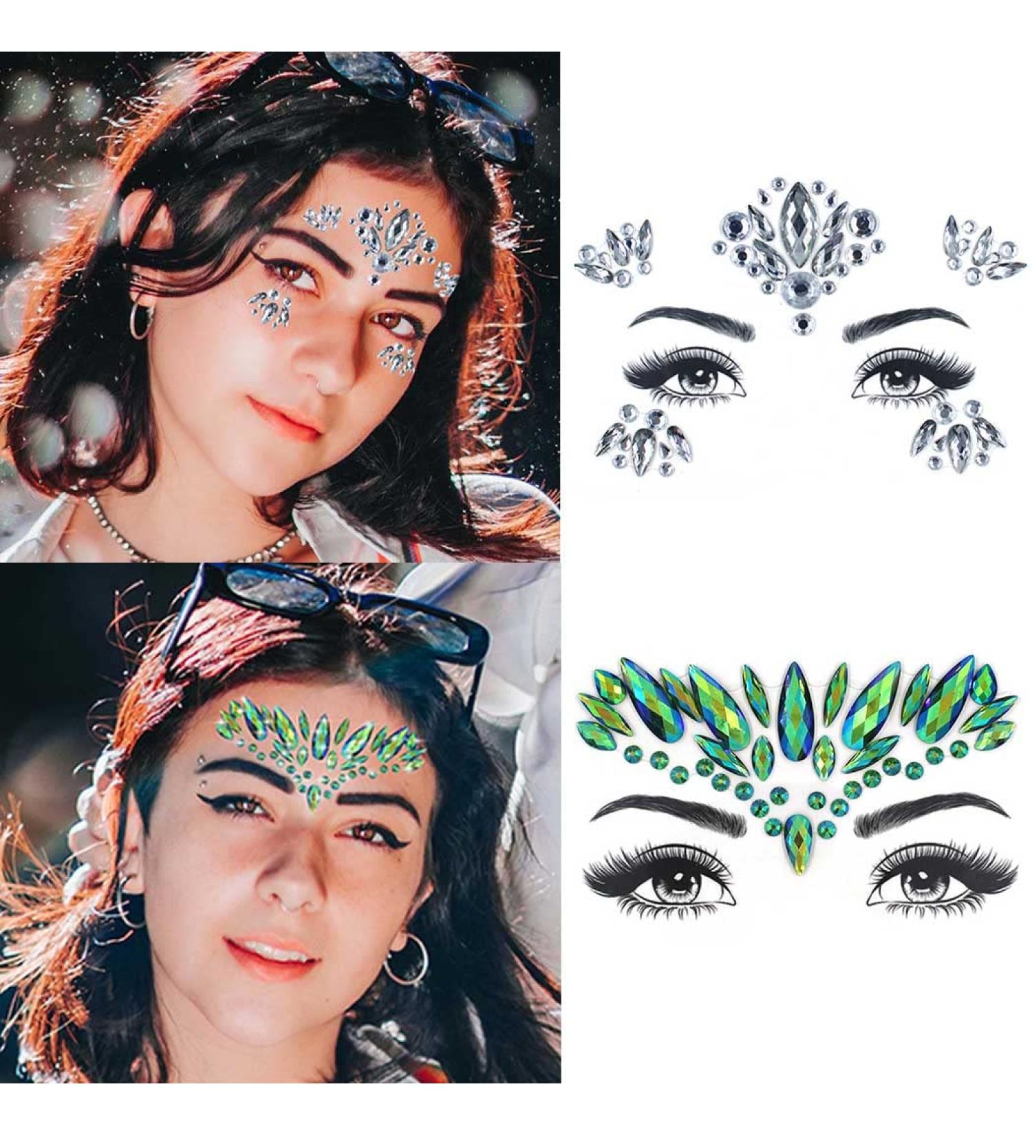 St. Patrick's Day Face Gems | 2 Sheets Crystals Stickers for Festival Makeup | Mermaid Tear Body Jewels for Women & Girls - Buy Online on GoSupps.com