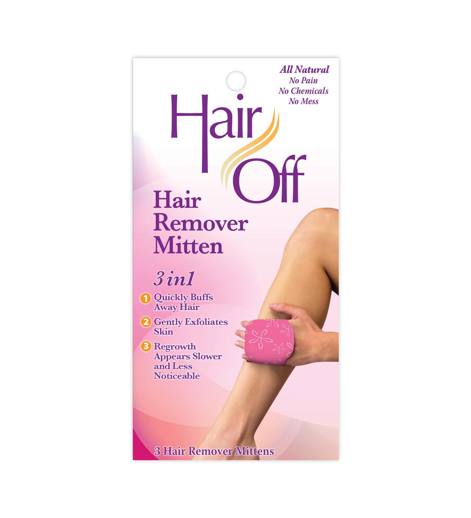 Hair Off Hair Remover Mitten - All-Natural Full Body Hair Removal - Painless & Chemical Free - Exfoliates Skin - 3 Mittens Per Box - Buy Online on GoSupps.com